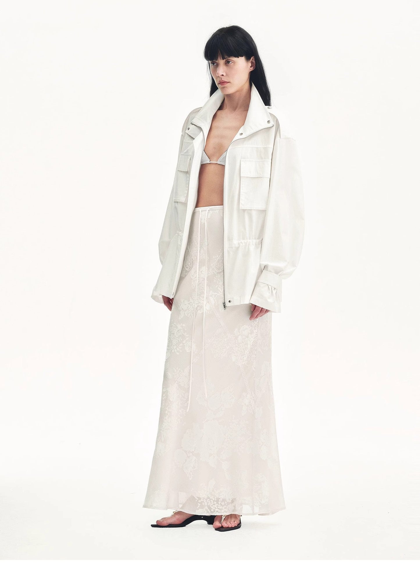 Bias-Cut Fishtail Midi Skirt in Burnt Pattern Material