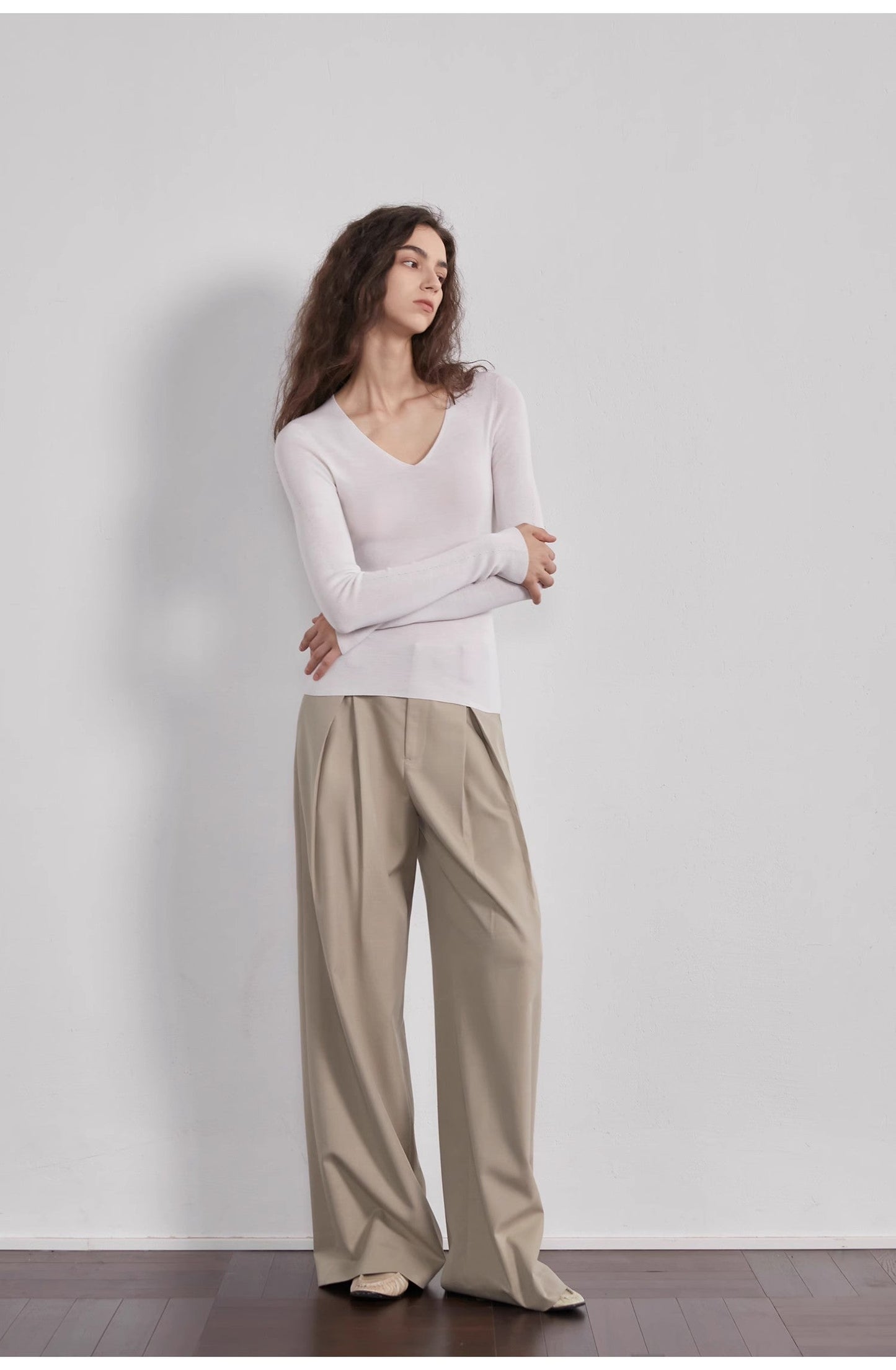 “Street Sketch”Fine-Spun Wool Fashion, Waistless Pleated Loose-Fitting Straight-Leg and Wide-Leg Casual Trousers for Wom