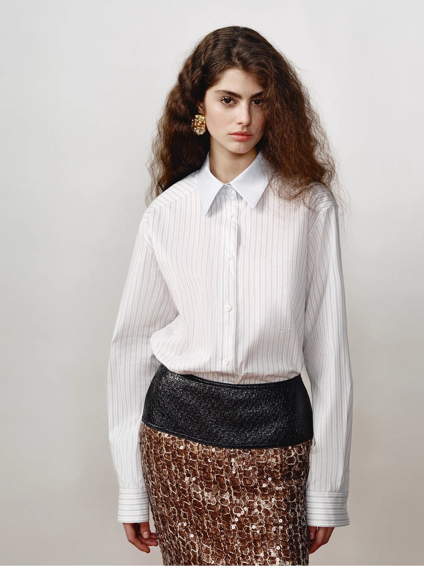 Lapel Contrast Classic Striped Shirt