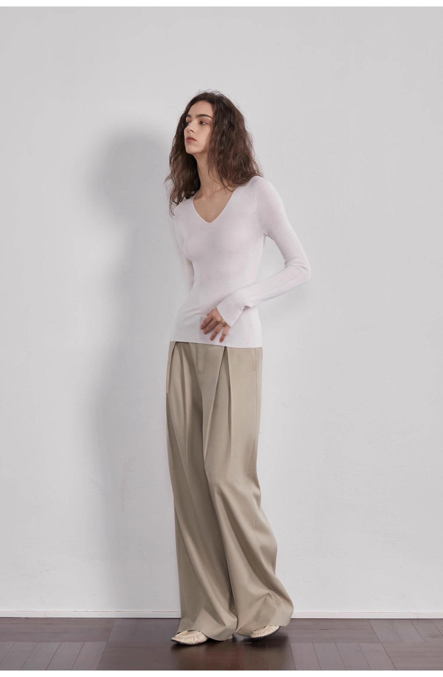 “Street Sketch”Fine-Spun Wool Fashion, Waistless Pleated Loose-Fitting Straight-Leg and Wide-Leg Casual Trousers for Wom