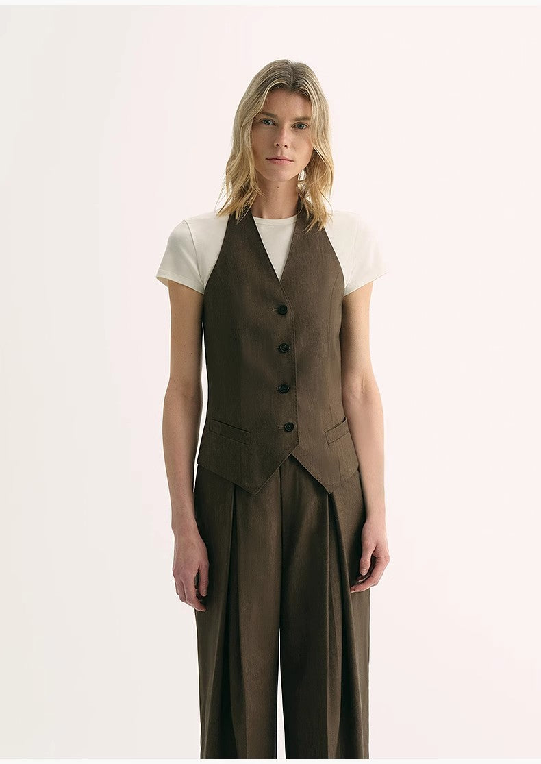 Silk Linen Halterneck Sleeveless Short Vest Women's Top