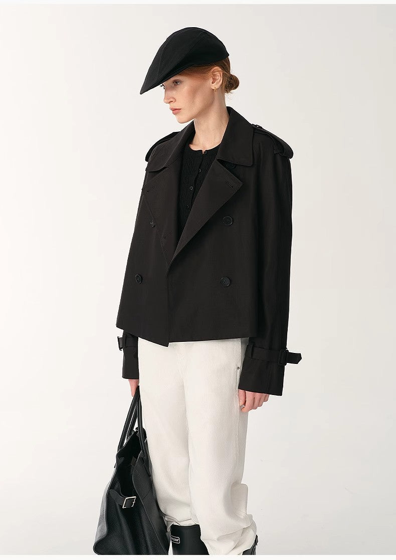 Anti-Wrinkle Waterproof Large Lapel Short Straight Box Windbreaker for Women