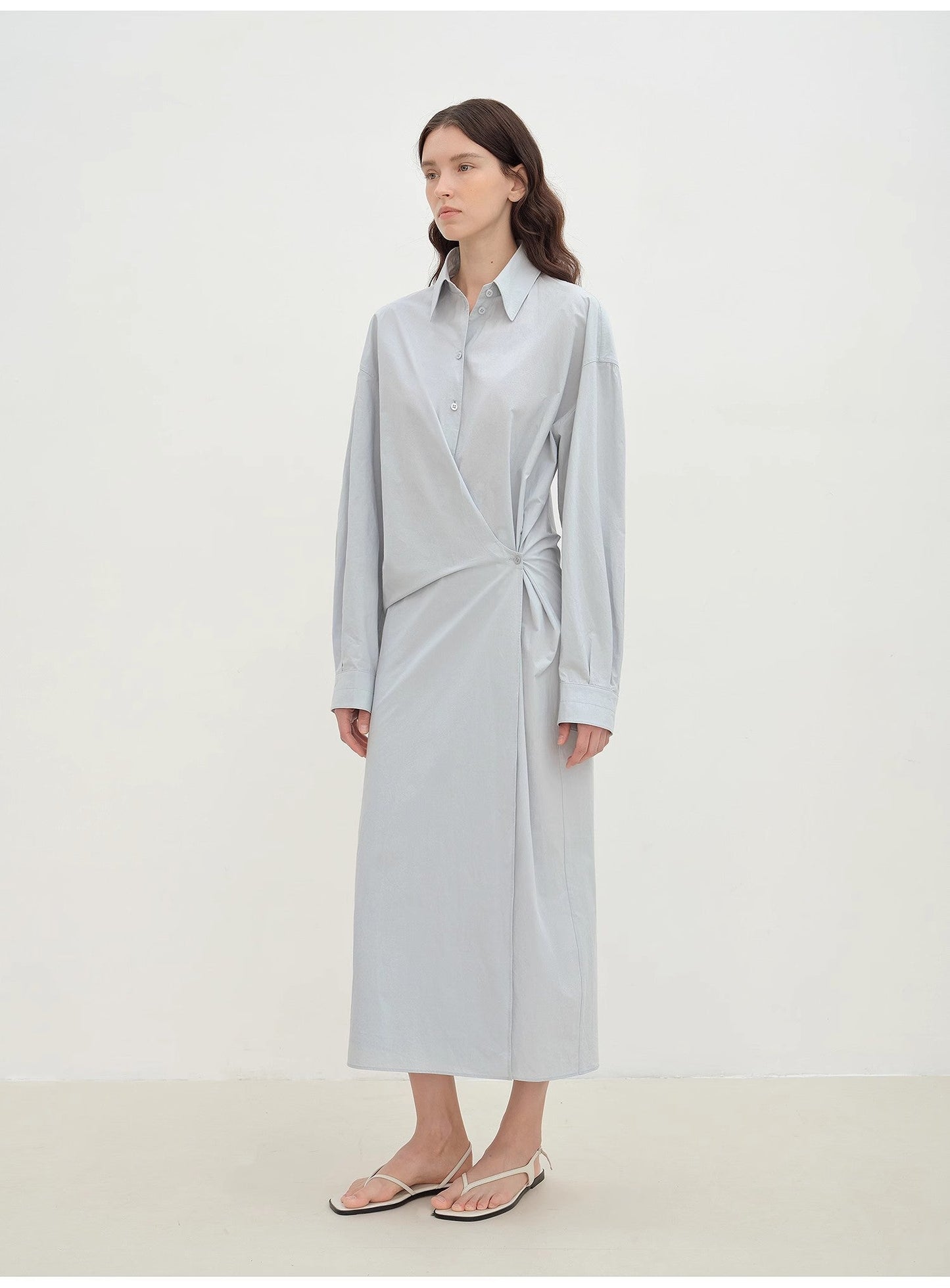 "Romantic Vibes" Cross-Placket Loose Long-Staple Cotton Shirt Dress