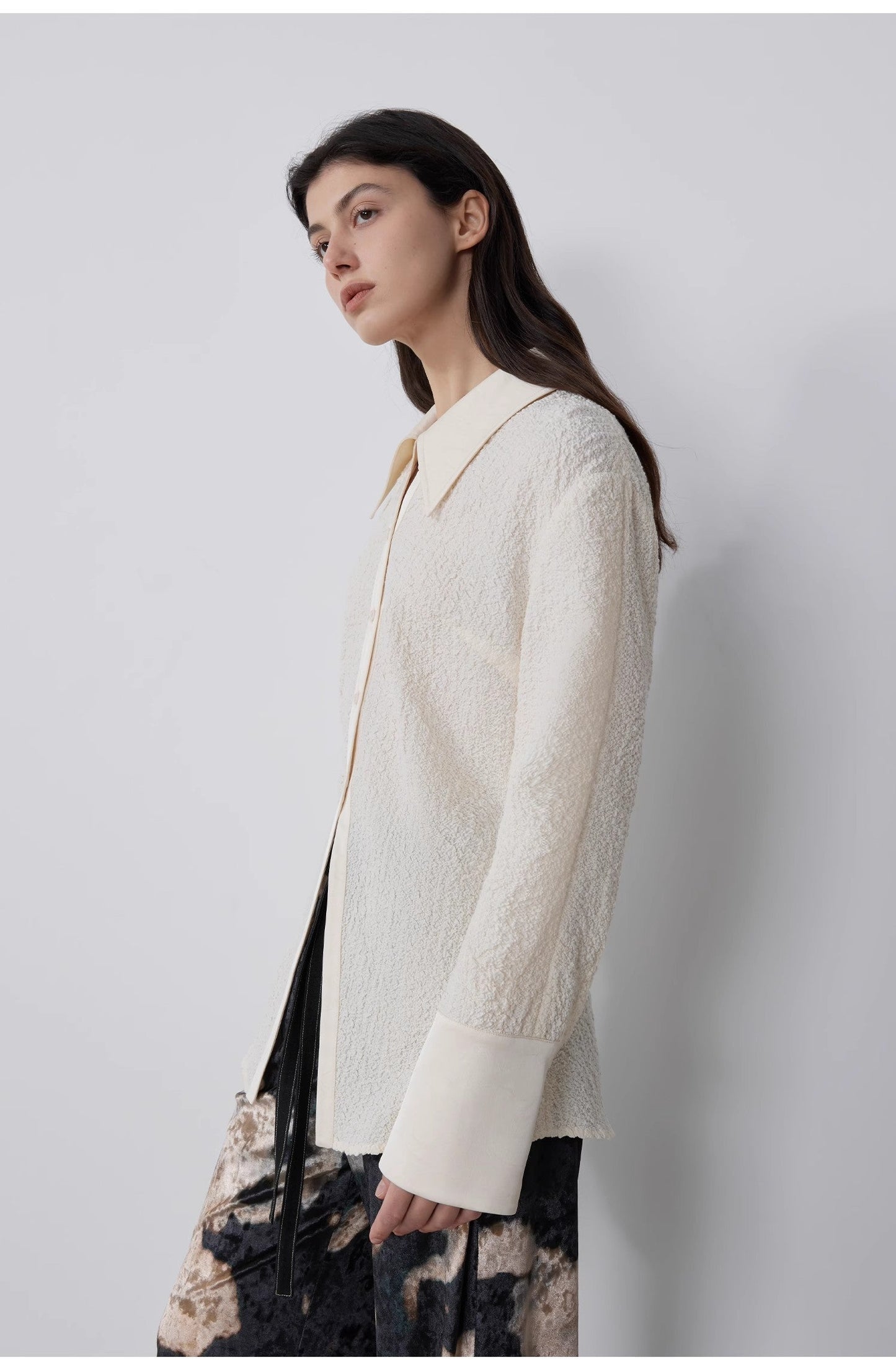 "Art Bubble" Retro Embossed Bubble Cotton Satin Stitching Long-Sleeved Shirt