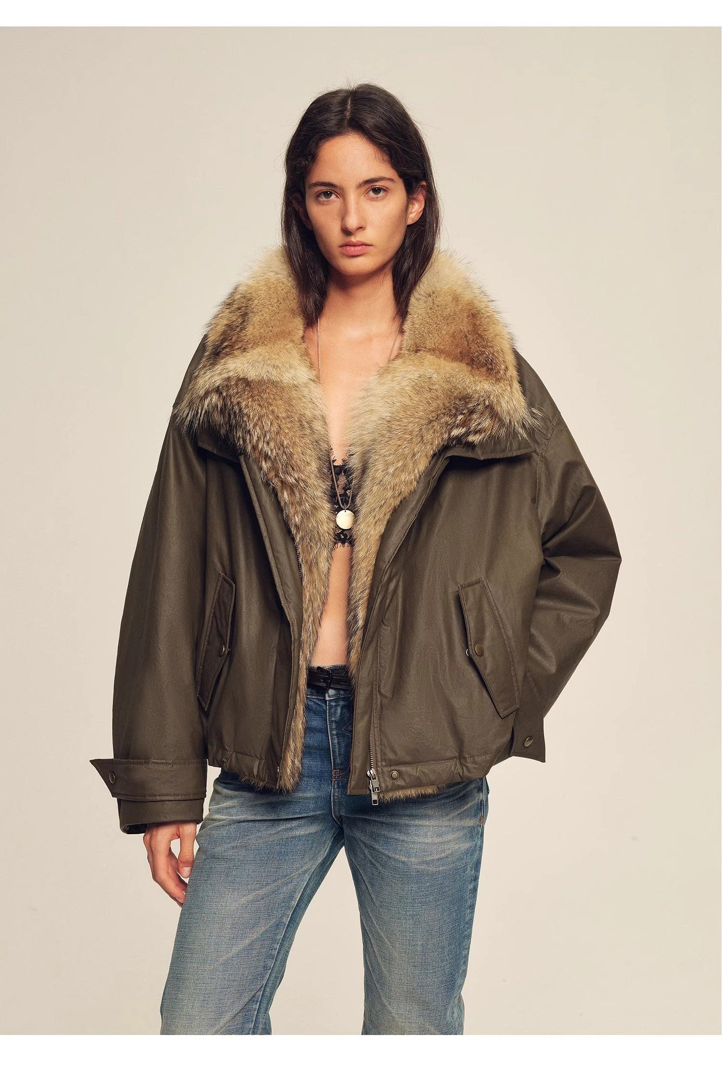 Firelady Fur Women's Down Fur Parka Coyote and Raccoon Fur Collar-“The Long Night Is Coming”