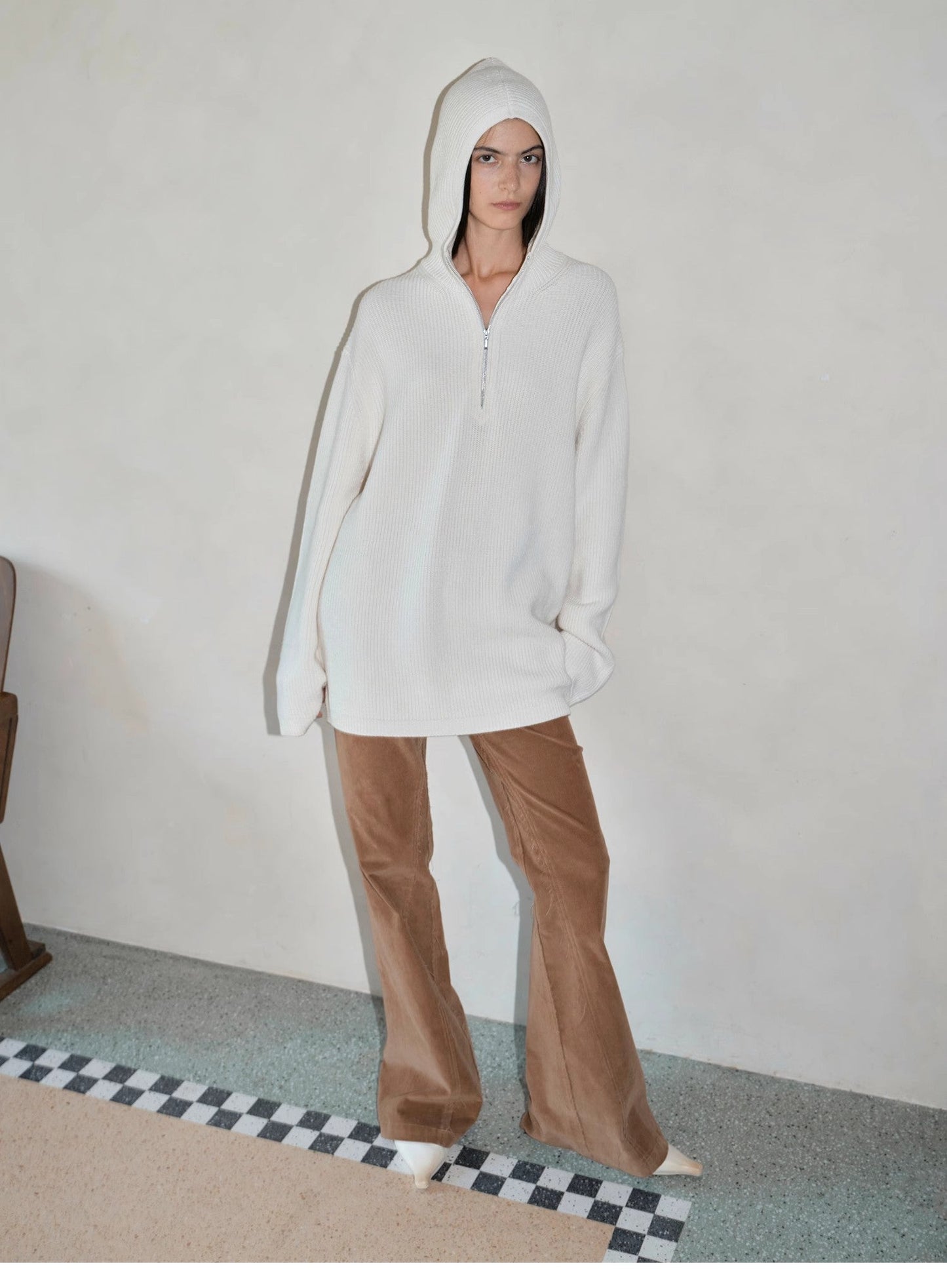 "Autumn Ticket" Simple and Versatile Zhongding 30s Wool Blend Hoodie Zipper Round Neck Sweater