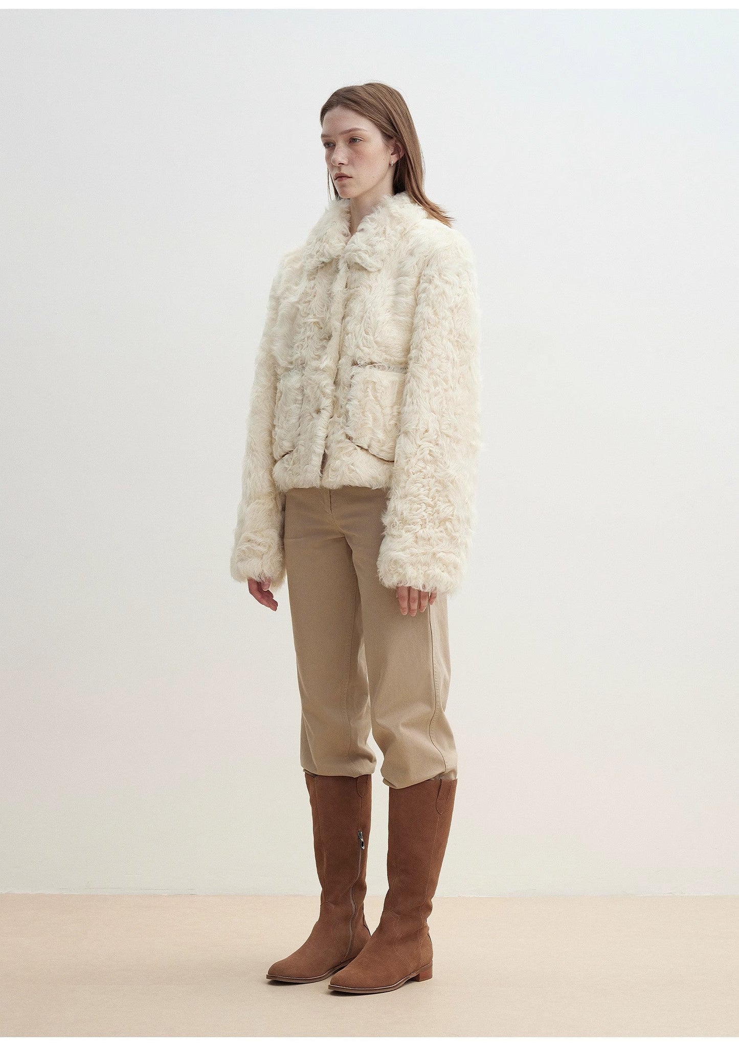 "Rachel" Frost-Smudged Two-Tone Sheepskin Lapel Coat
