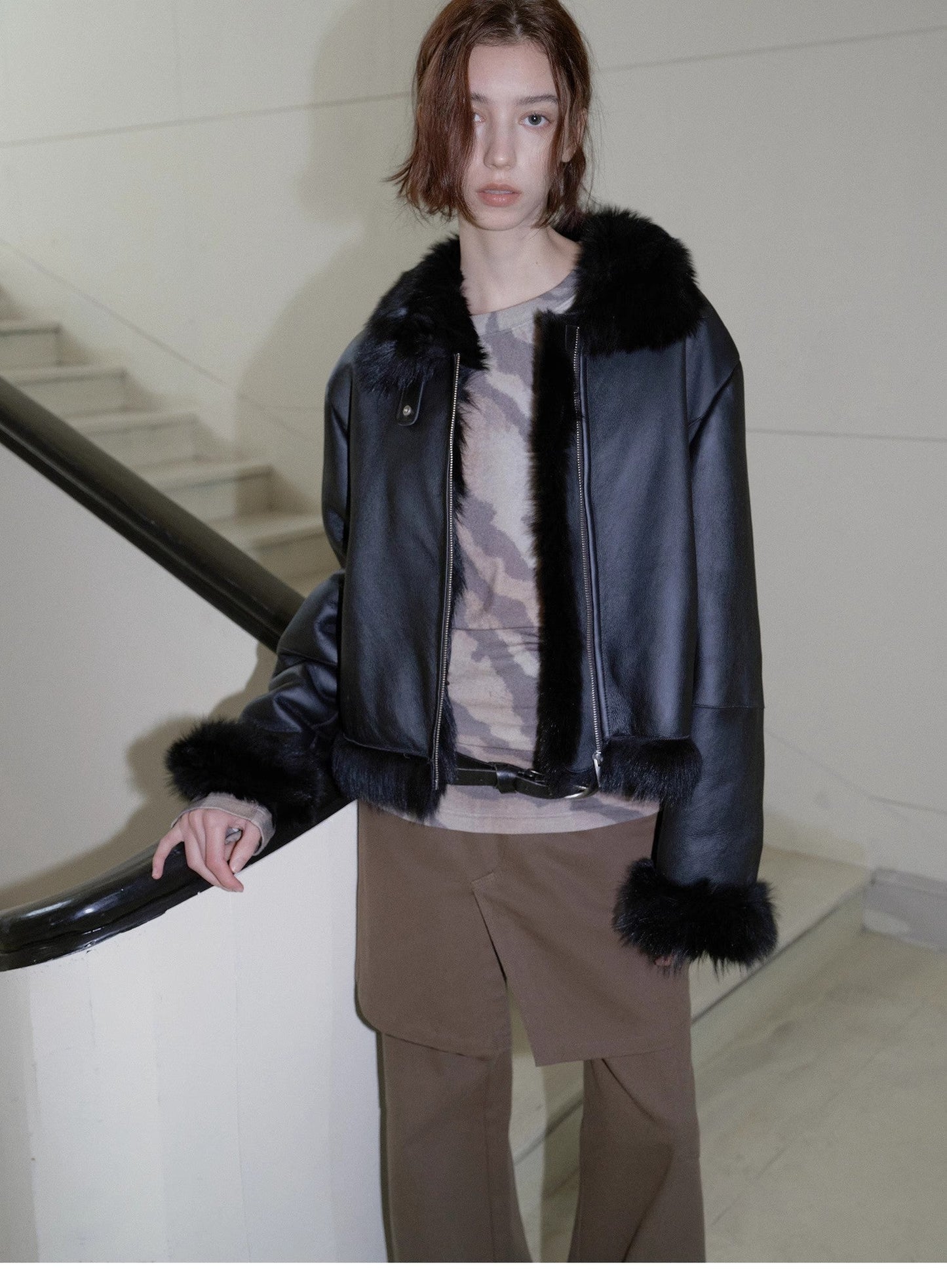 "Luxury and Elegance" Motorcycle Style Tuscan Sheepskin Short Fur Coat for Women