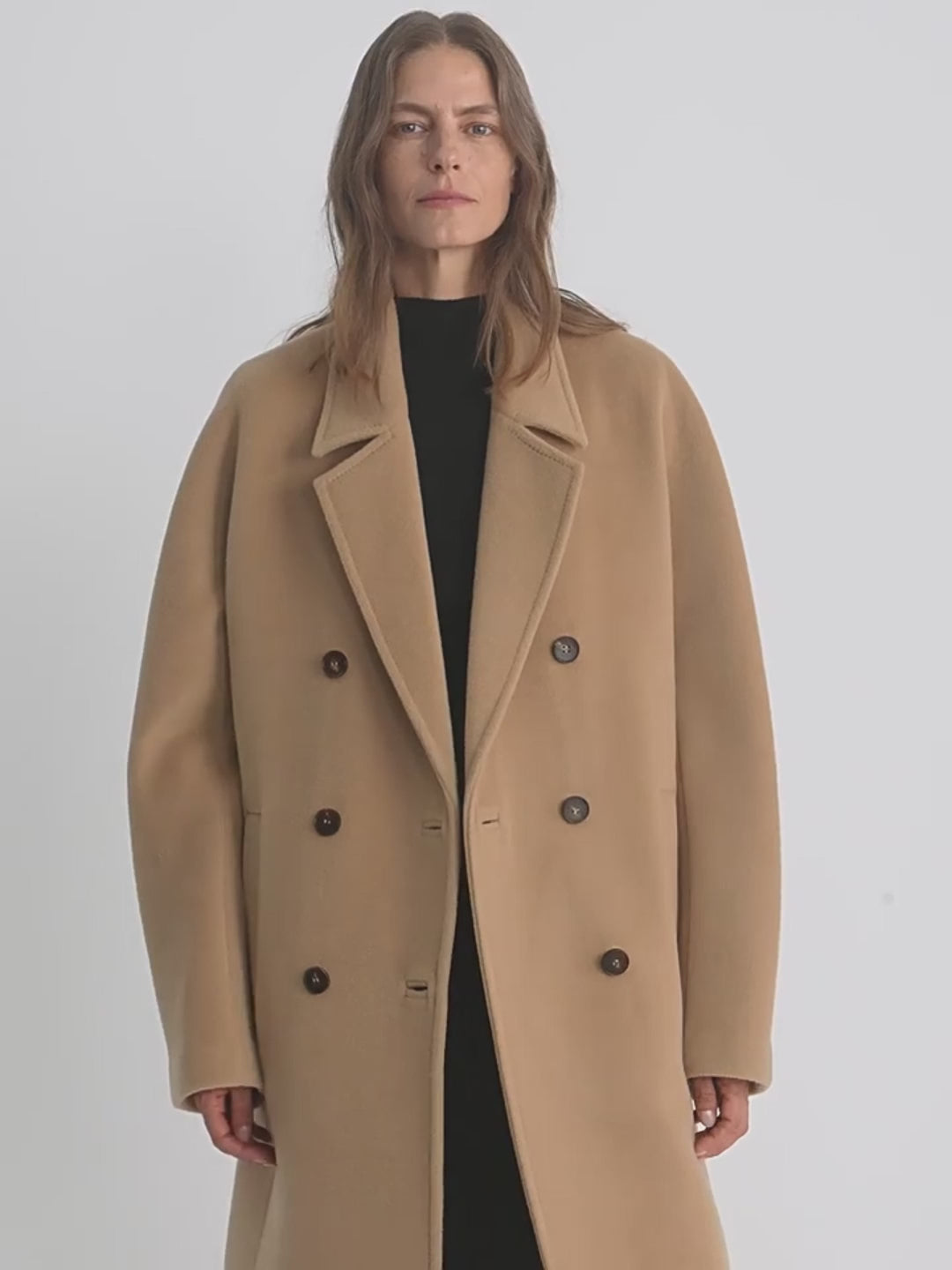 Sheep Wool Cashmere Blend Classic Tie Shoulder Sleeve Double-Breasted Coat