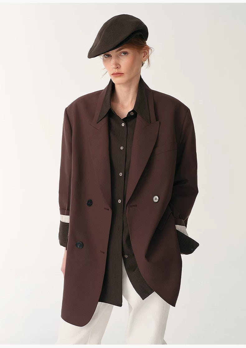 Women's High-Density Fine Silk Wool Peaked Lapel Suit Jacket