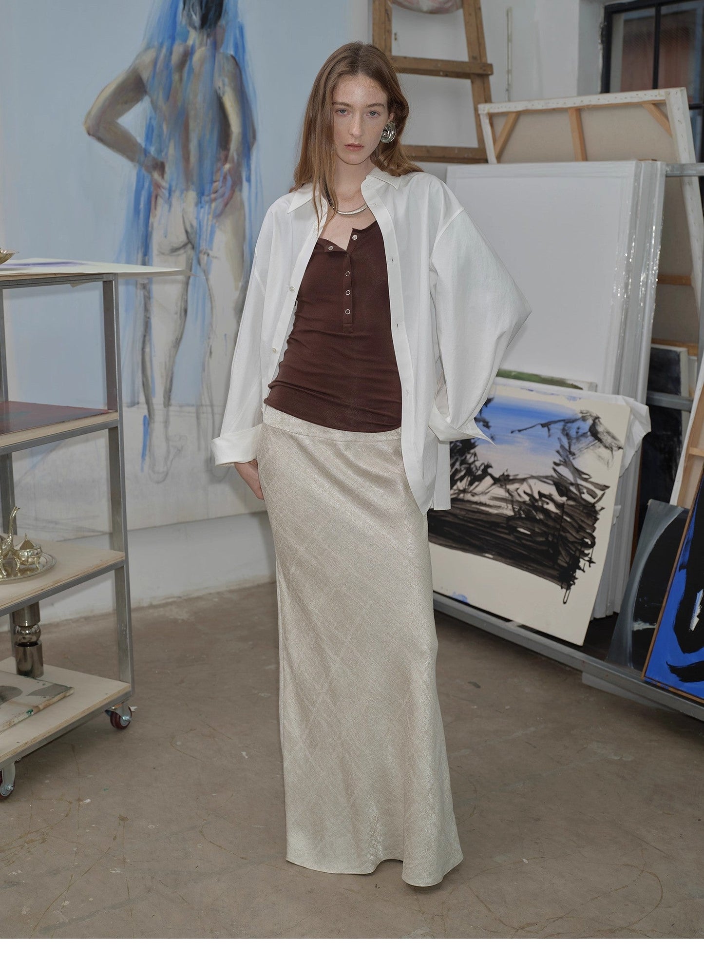 Loose Casual Standing Straight Silhouette Deconstructed Waist Shirt “Moonlight Vermilion”