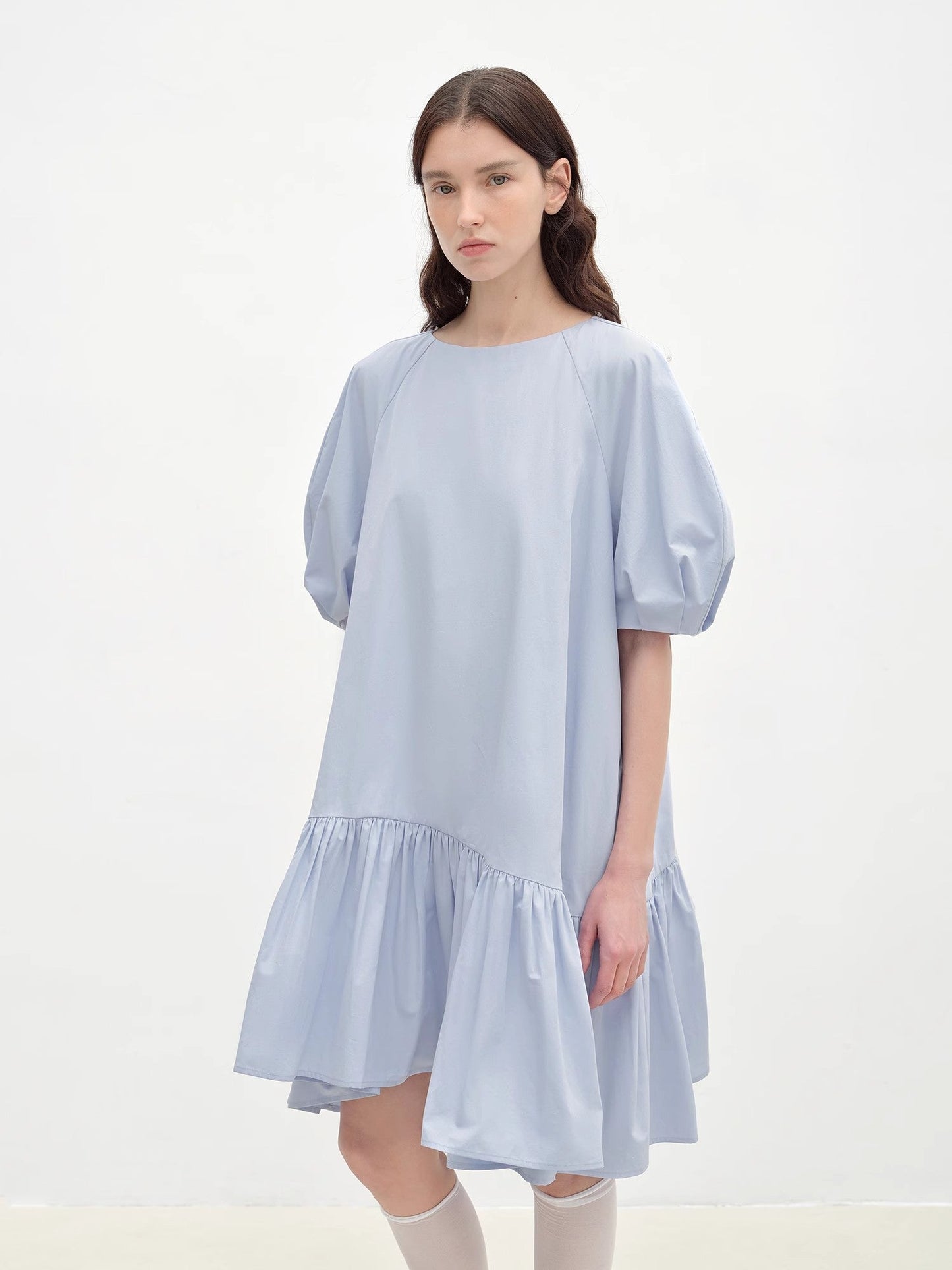 Round Neck Puff Sleeve Temperament Dress for Women Summer
