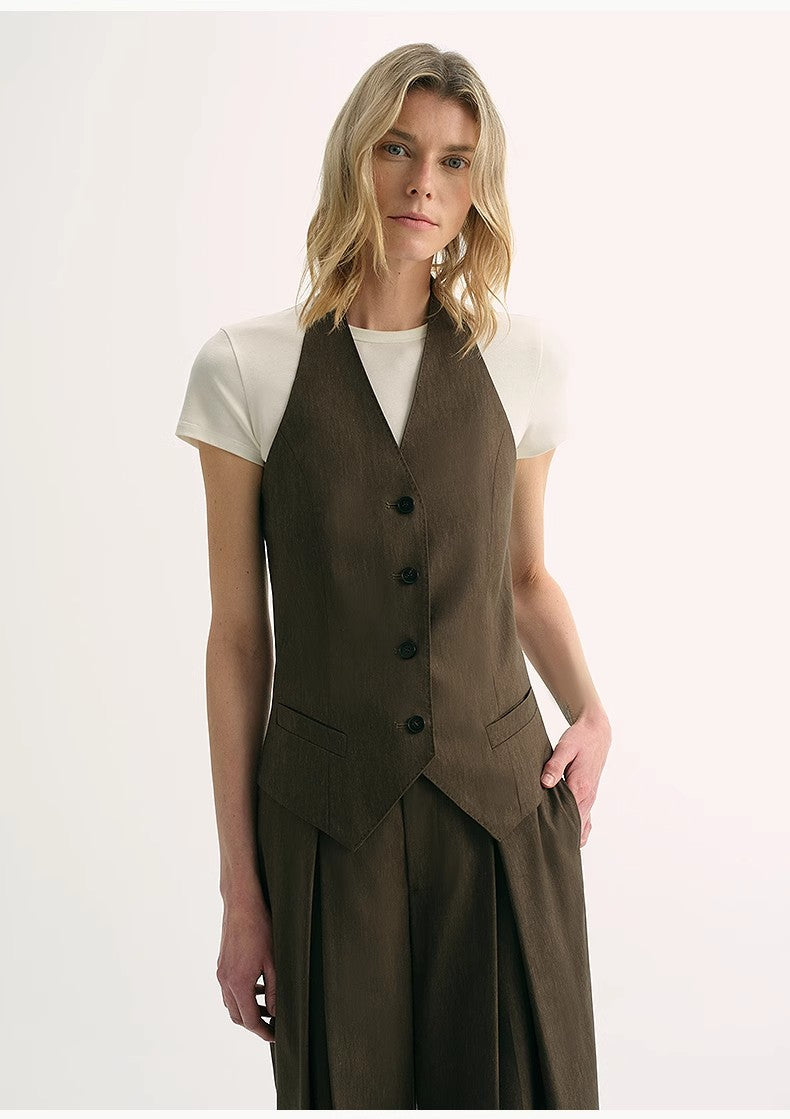 Silk Linen Halterneck Sleeveless Short Vest Women's Top