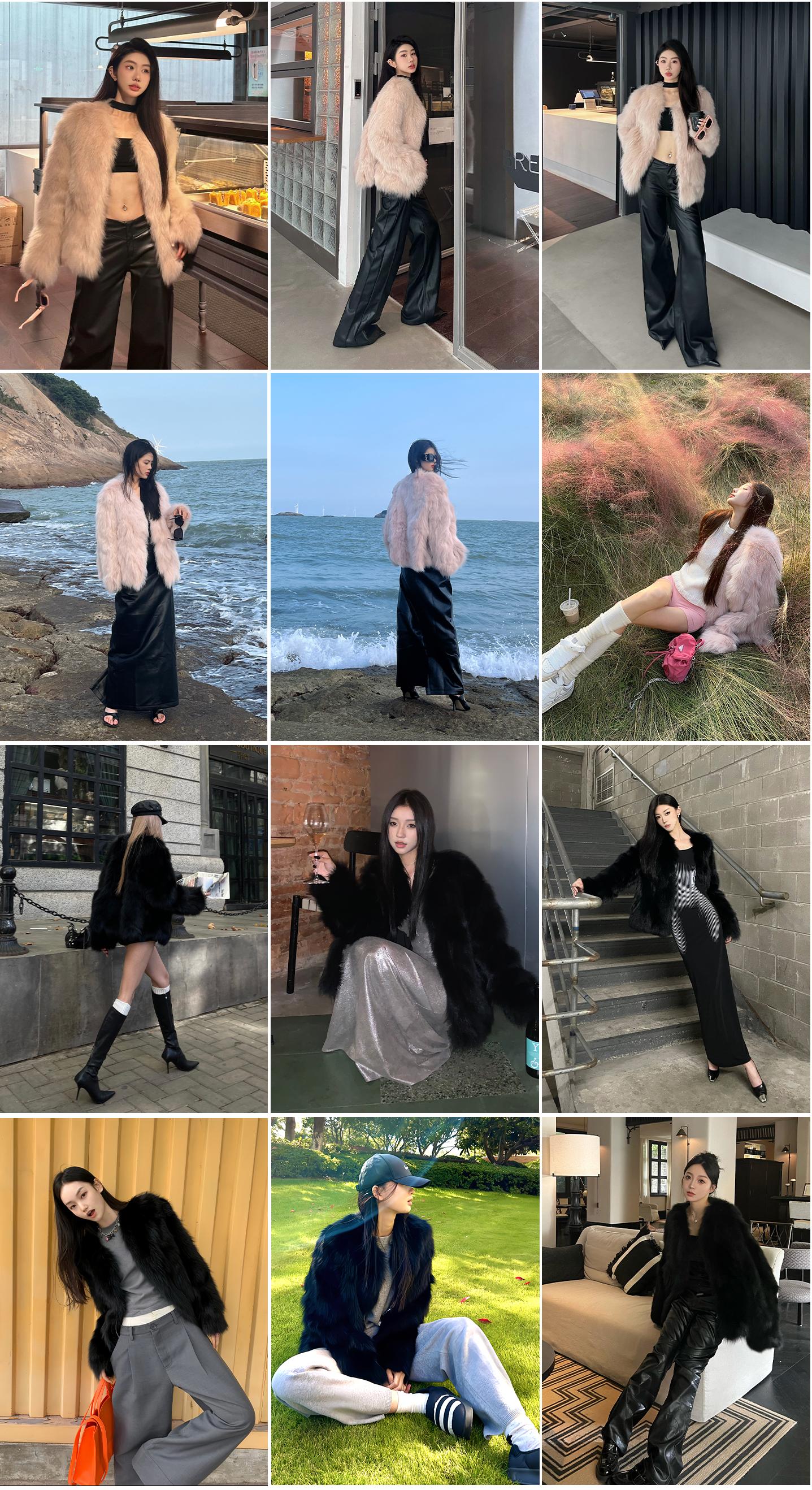 Fireladyfur Women's Finland Saga Fox Fur Fashion Cardigan“Black Sugar”