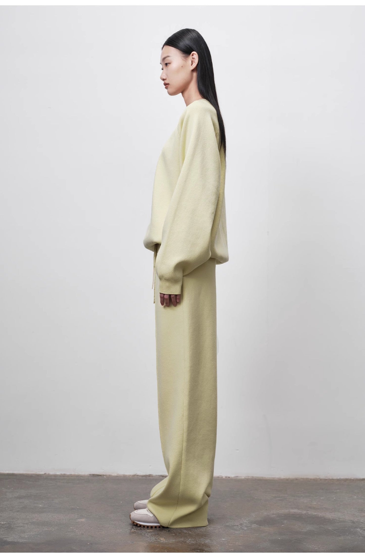 French Lazy Style Wool Blend Design Loose Slimming Knit Casual Pants for Women