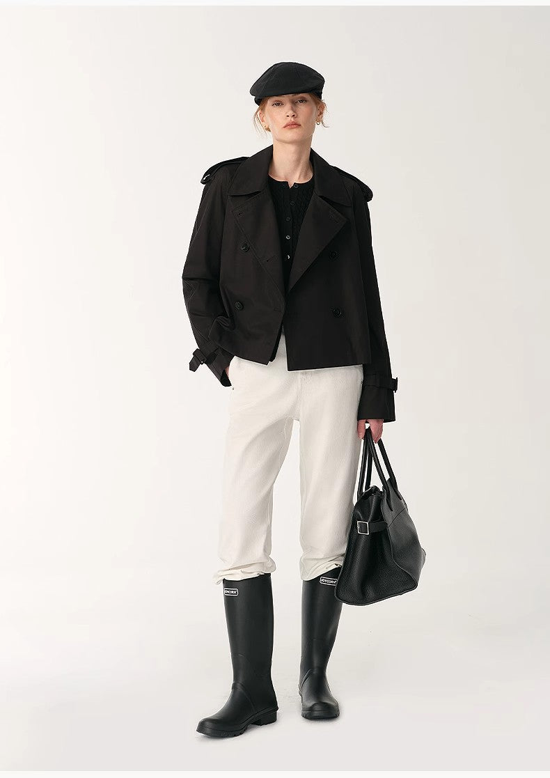 Anti-Wrinkle Waterproof Large Lapel Short Straight Box Windbreaker for Women