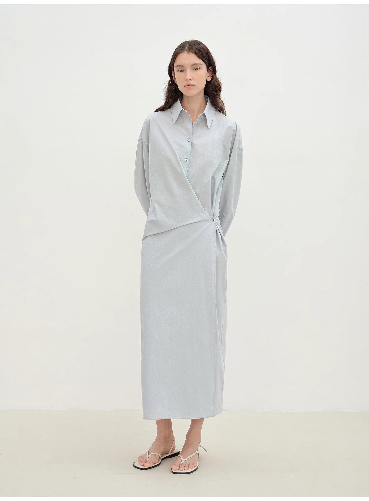 "Romantic Vibes" Cross-Placket Loose Long-Staple Cotton Shirt Dress
