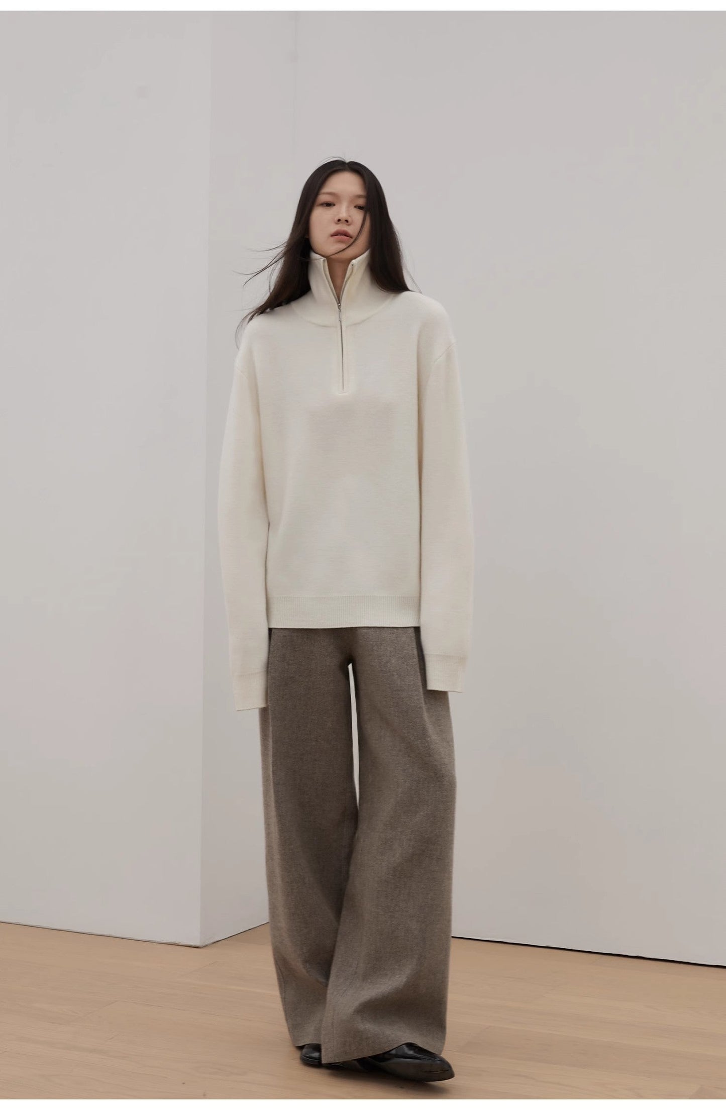 "Moonlight Farm" Merino Wool Lazy Loose Pullover Sweater Women's Zipper Turtleneck Sweater