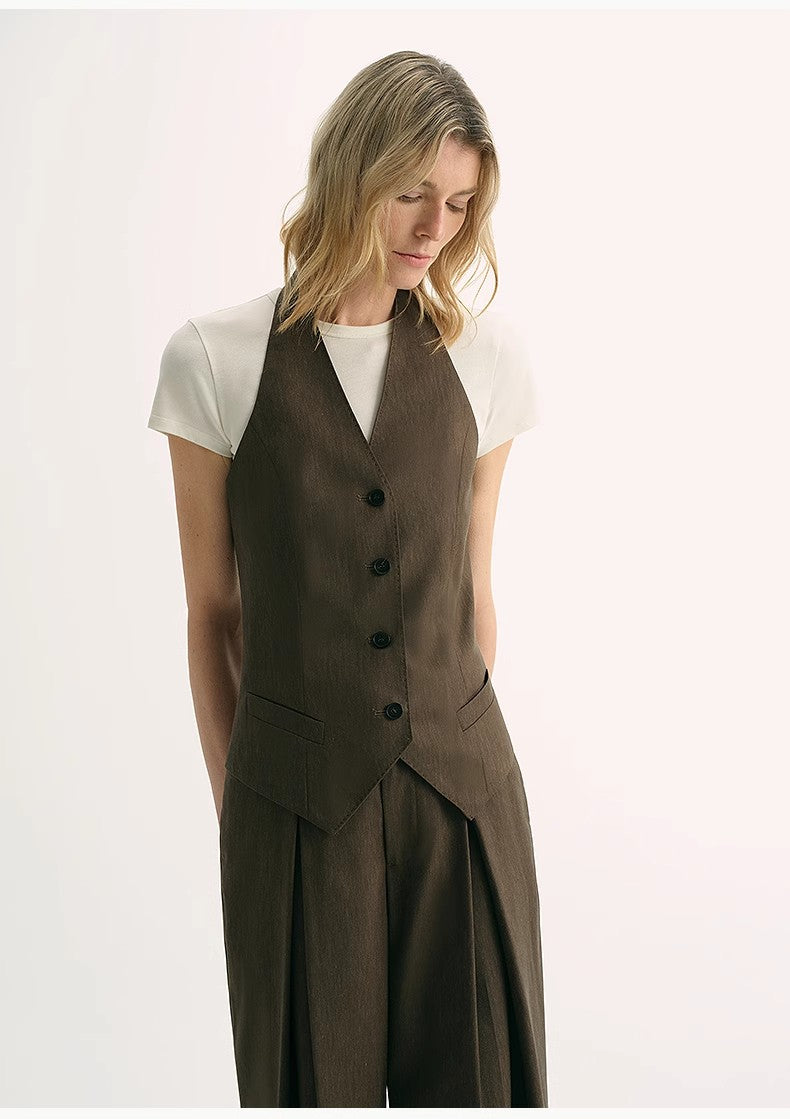 Silk Linen Halterneck Sleeveless Short Vest Women's Top