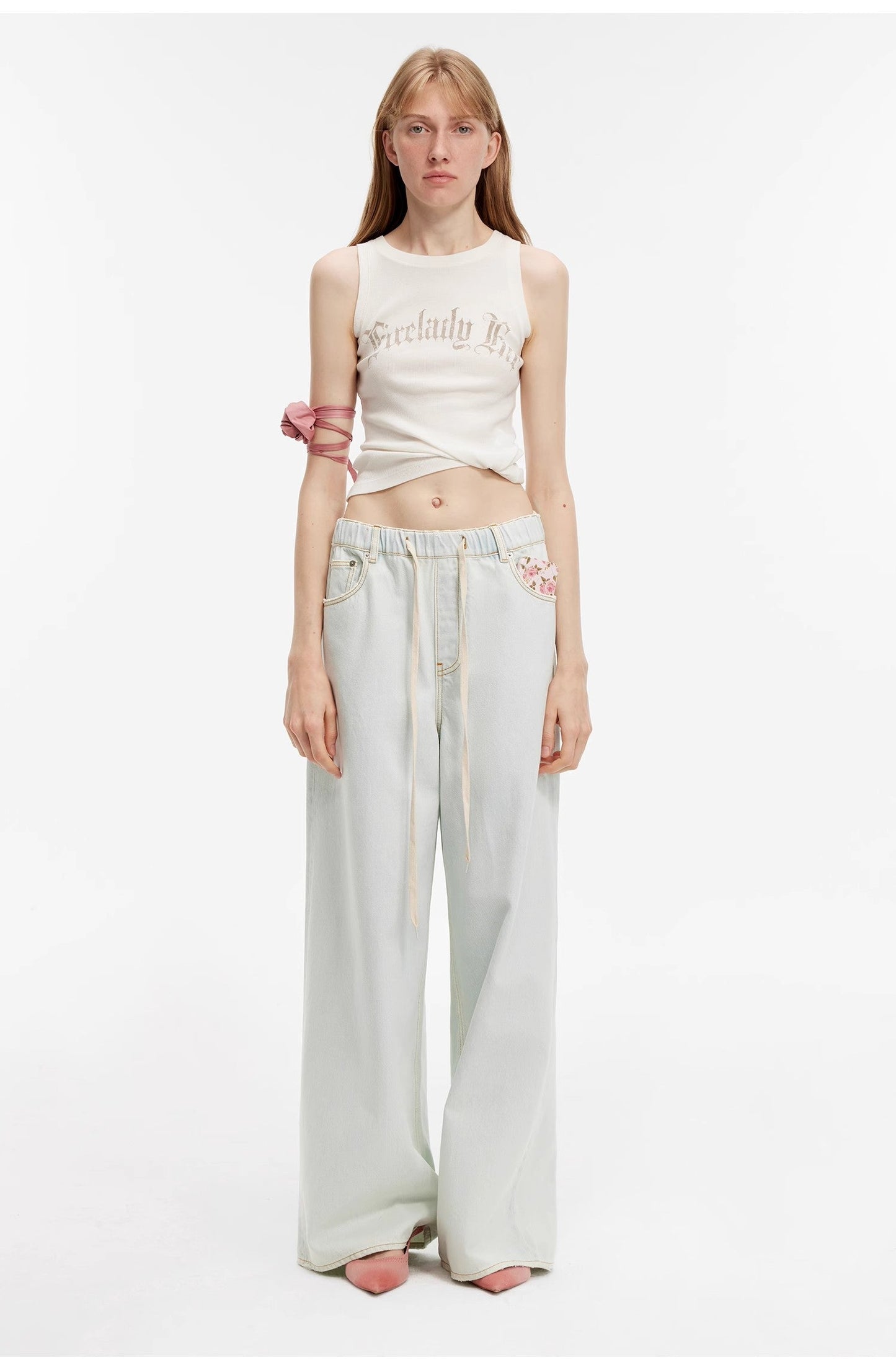 "Mint Whisper" Luxury Brand Same Version Turkish Imported Washed Sports Style Wide-Leg Jeans Spring and Summer