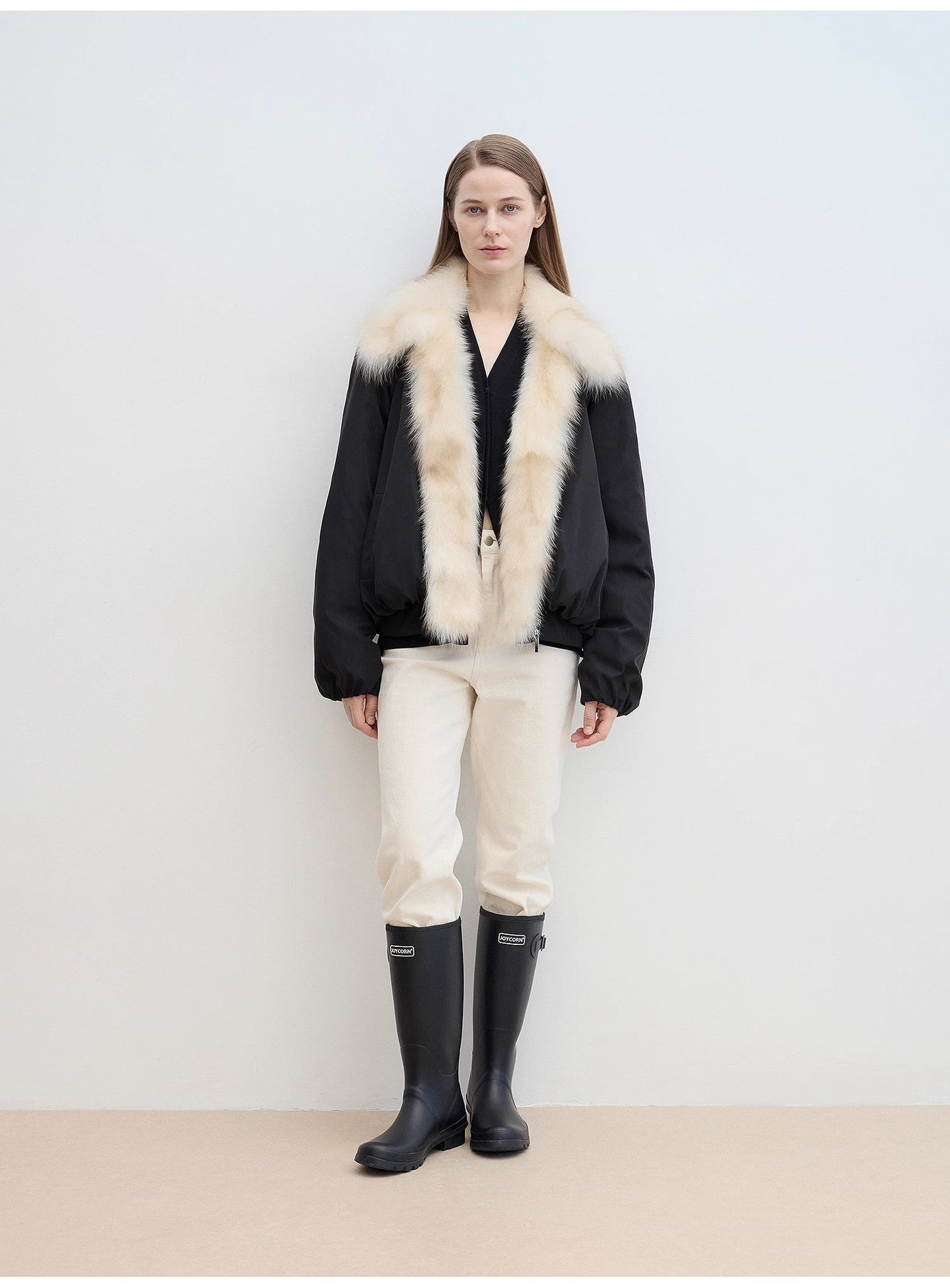 Fireladyfur Women's Detachable Contrasting Fox Fur Collar Down Jacket"Day and Night Rider"