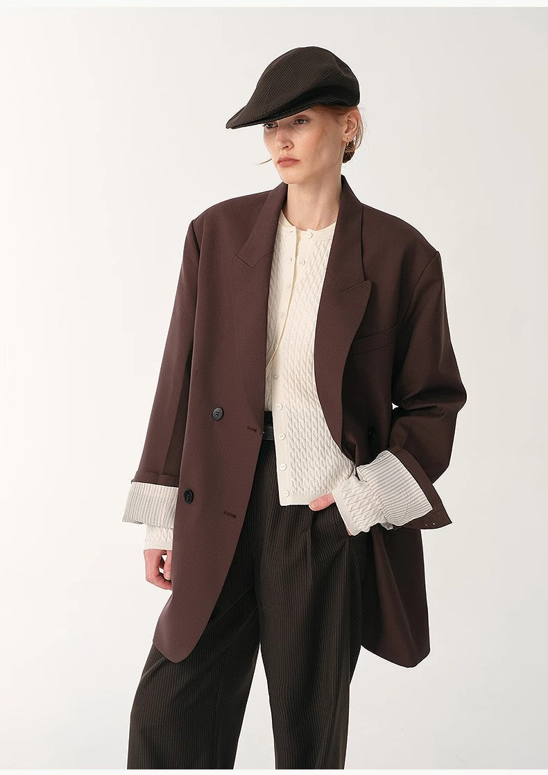 Women's High-Density Fine Silk Wool Peaked Lapel Suit Jacket