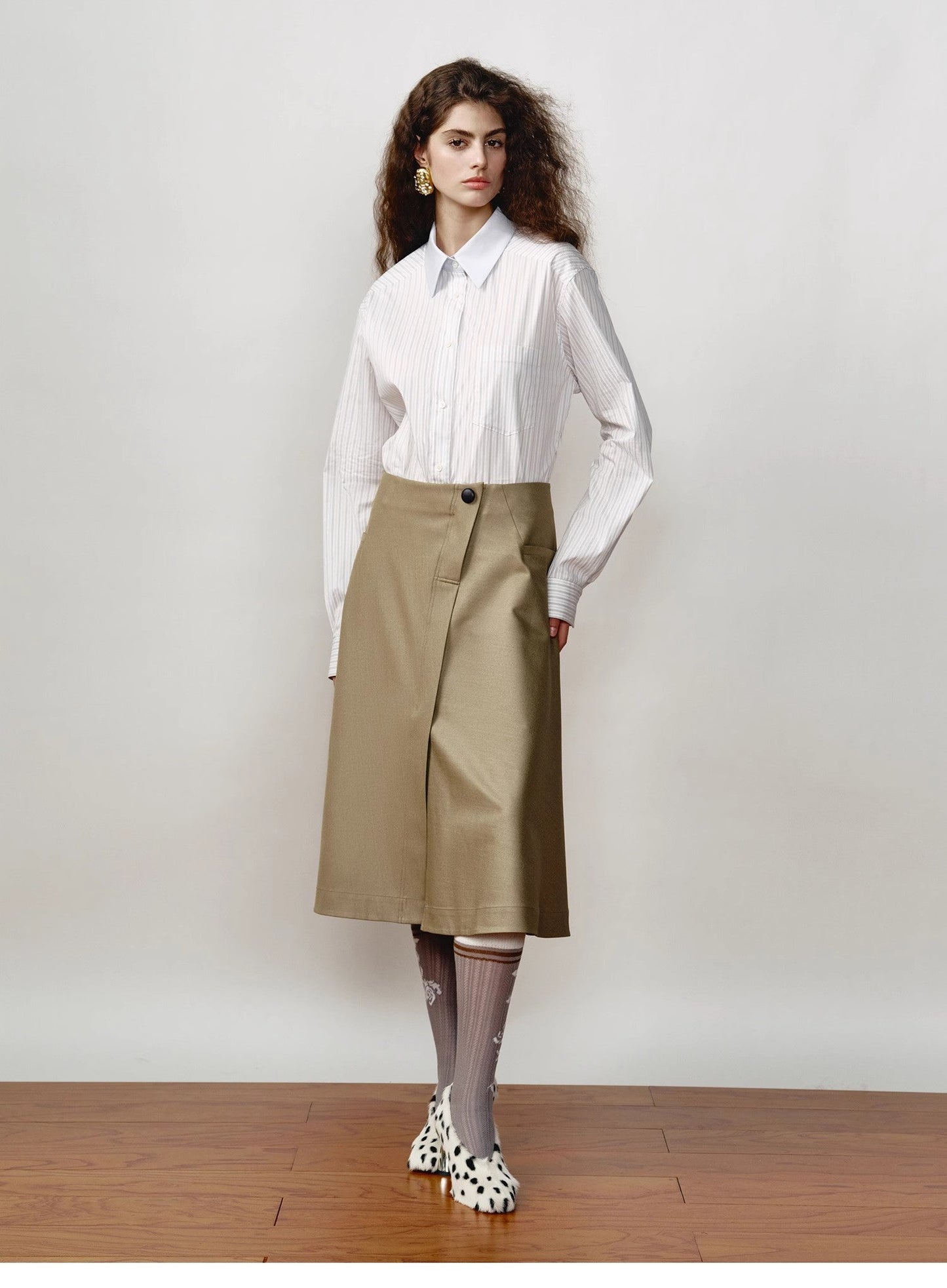 Lapel Contrast Classic Striped Shirt