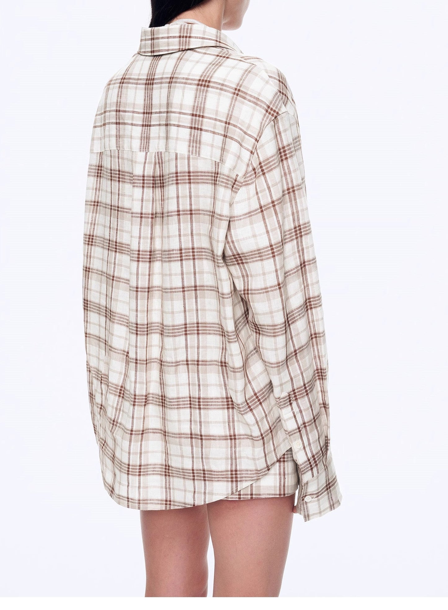Vintage Linen Shirt Skirt Two-Piece Spring"Plaid Sketch"