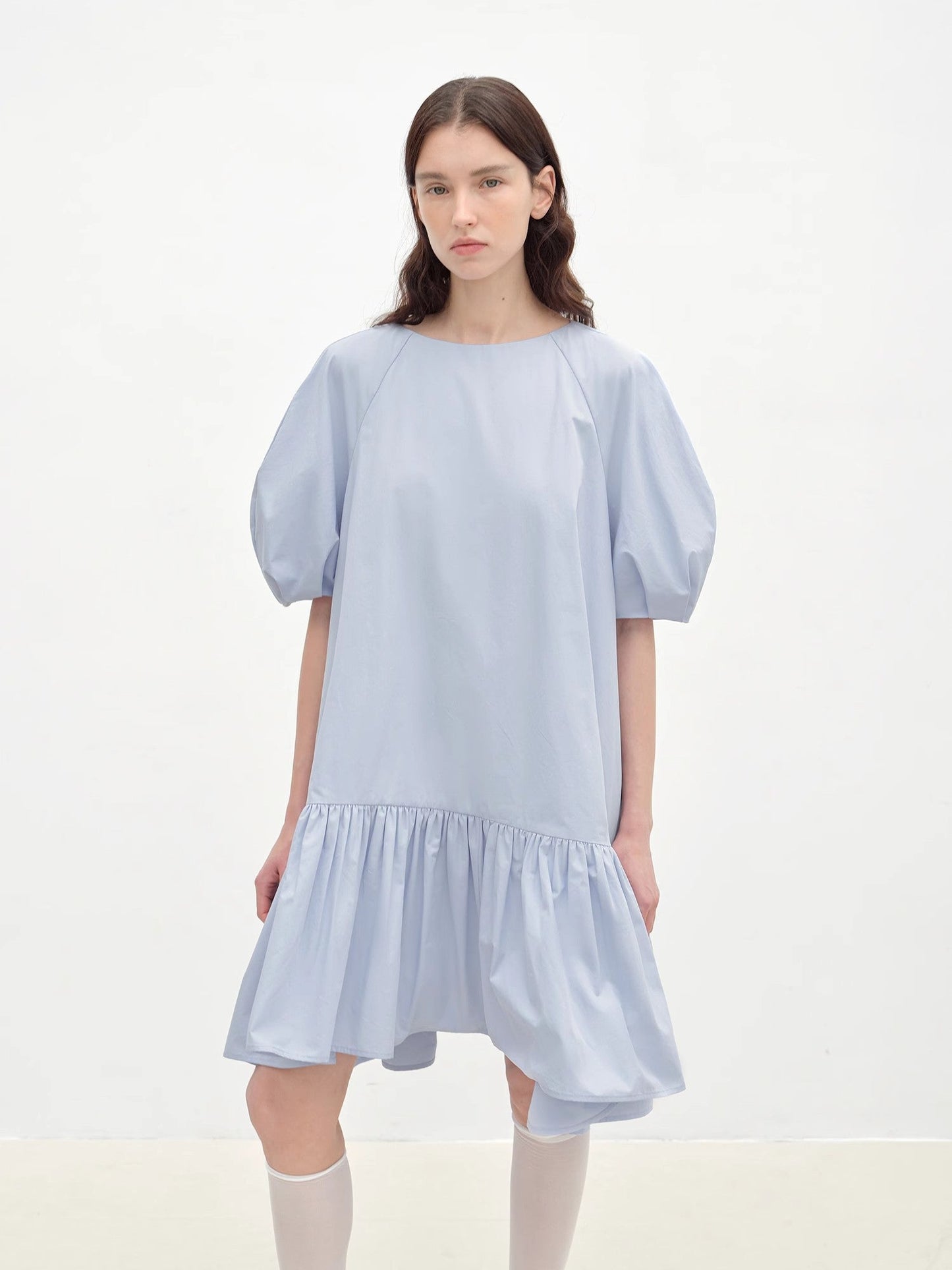 Round Neck Puff Sleeve Temperament Dress for Women Summer