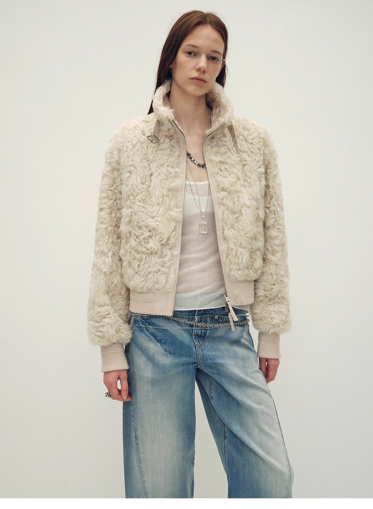 Casual Stand-Up Collar Jacket-Style Fluffy Sheep Curly Hair Fashionable Short  Bomber Coat"Curly Story"