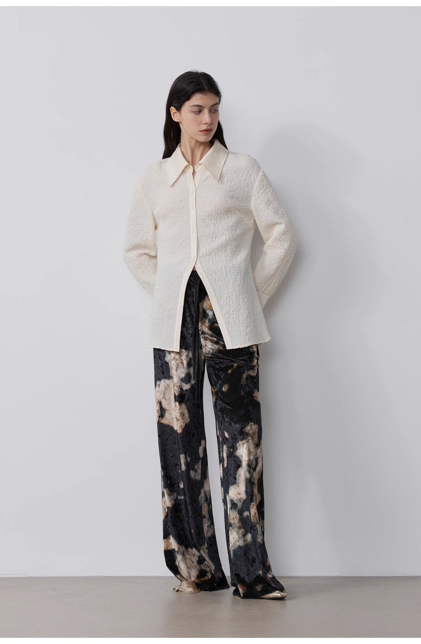 "Art Bubble" Retro Embossed Bubble Cotton Satin Stitching Long-Sleeved Shirt