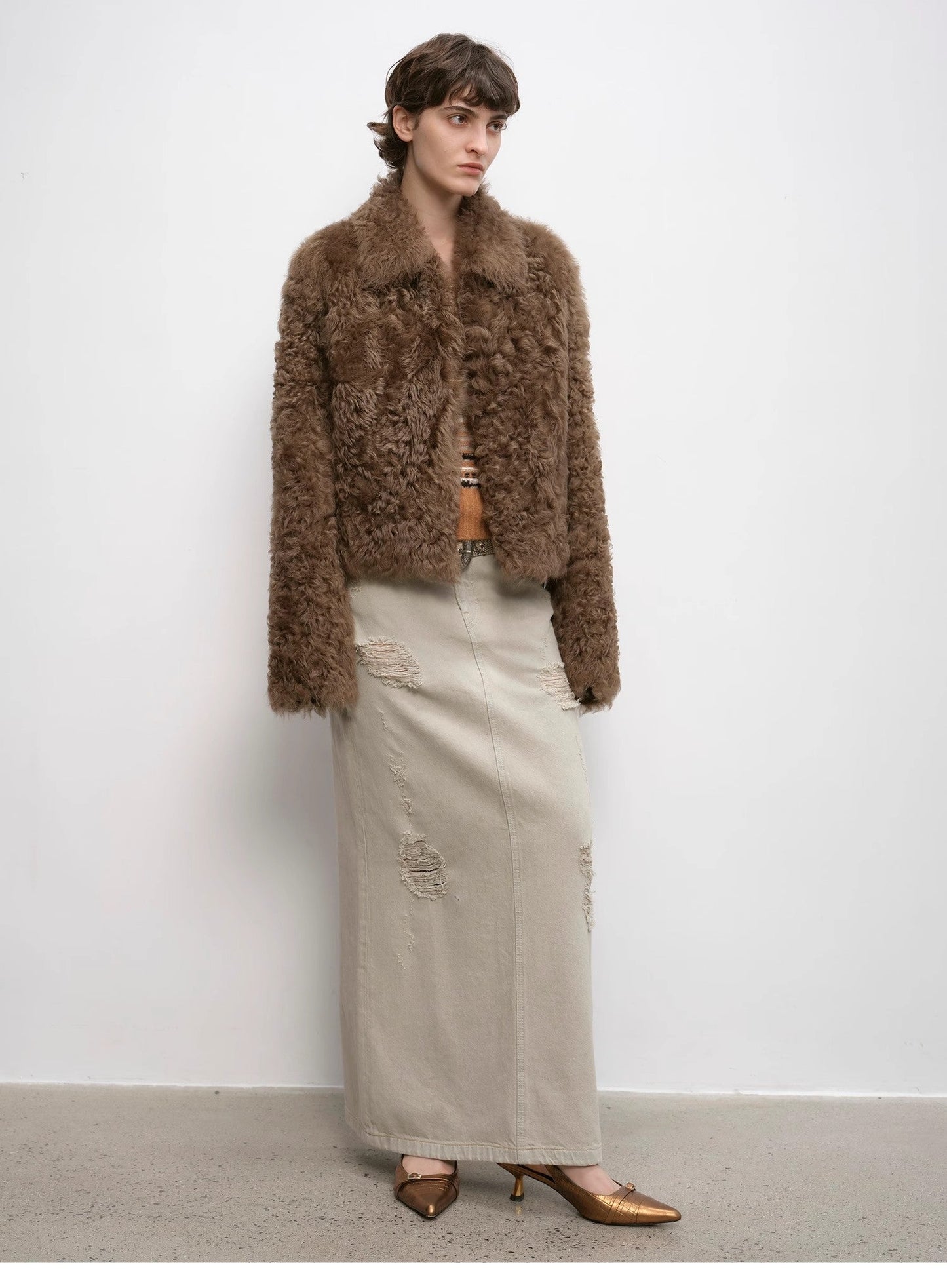 Fireladyfur Women's Soft & Warm Short Wool Sheepskin Coat“Blackmoon Berlin”