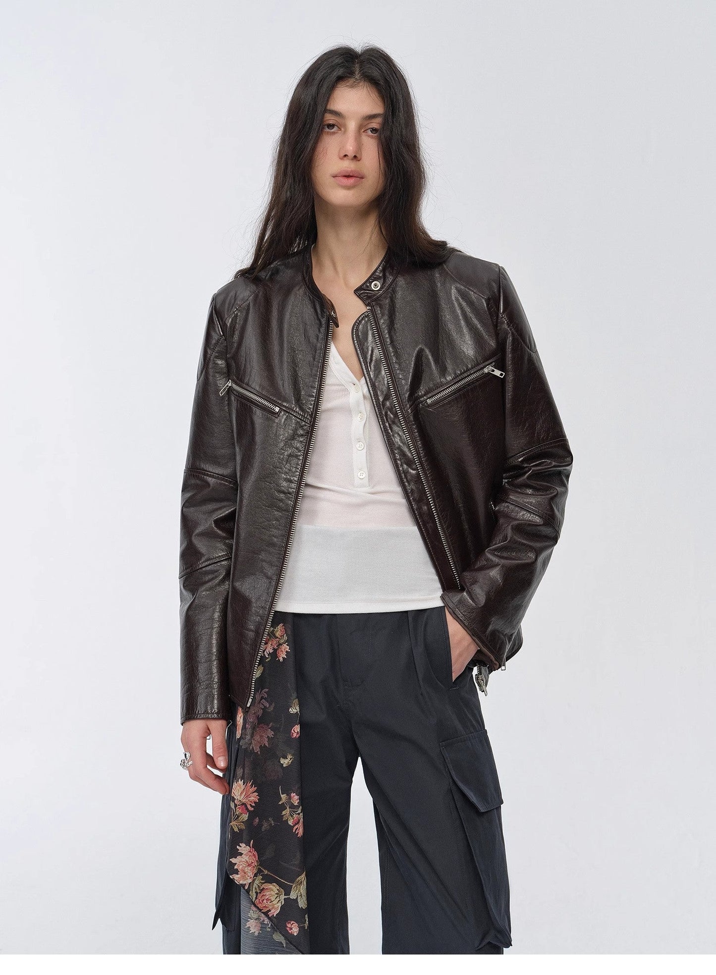 New Zealand Imported Waxed Sheepskin/Cowhide Vintage Motorcycle Leather Jacket