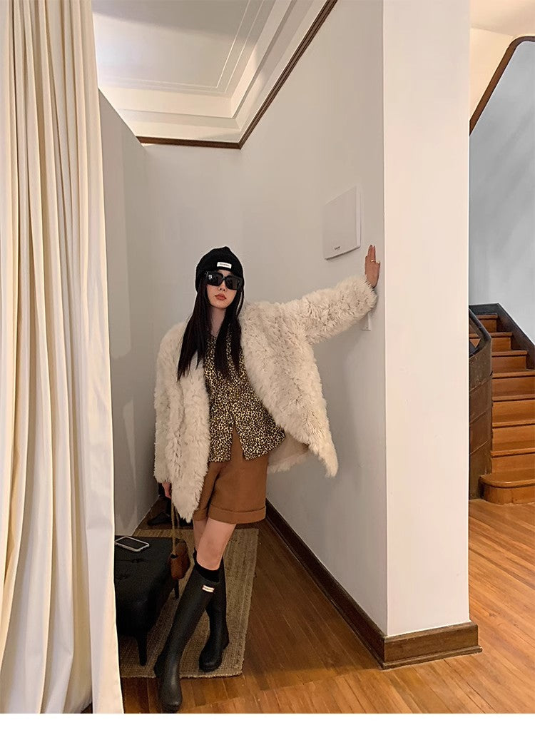 Fireladyfur Women's Tuscan Sheepskin Winter Coat“Peach Oolong”