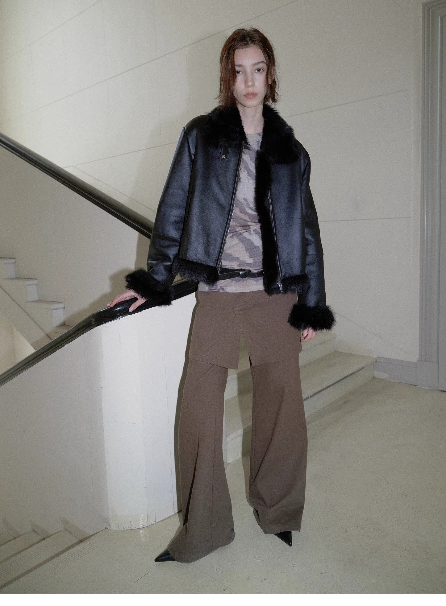 Fireladyfur Women's Shearling Coat - Motorcycle Style Tuscan Wool Short Jacket