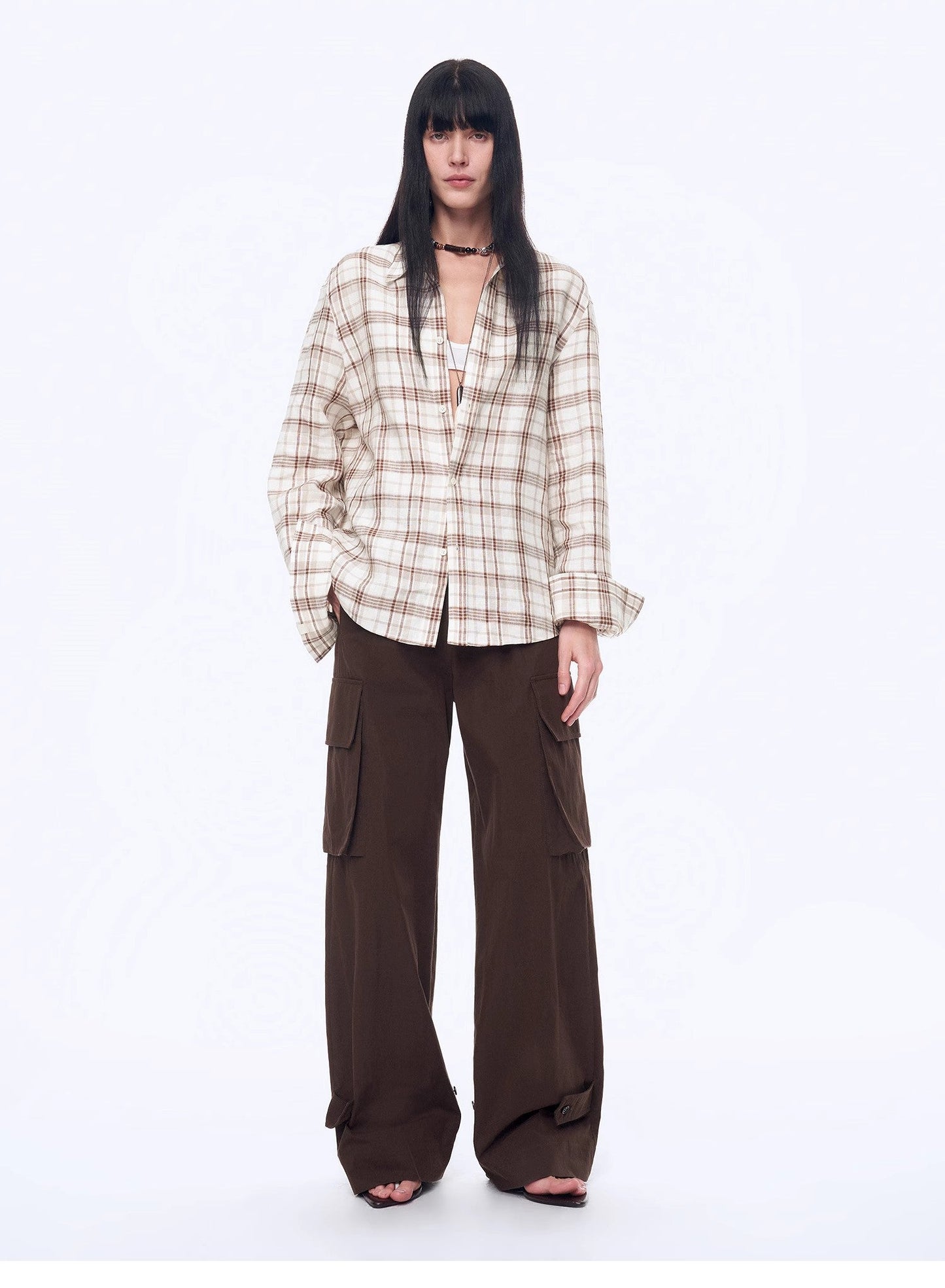 "Plaid Sketch" Vintage Linen Shirt Skirt Two-Piece Spring