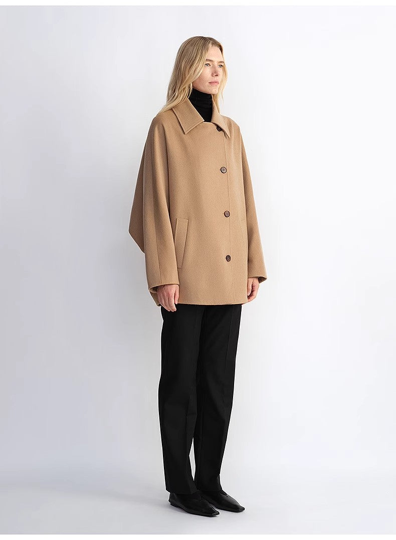 Women's Cashmere Wool Short Coat With Bat Sleeves"Fleeting Memories"