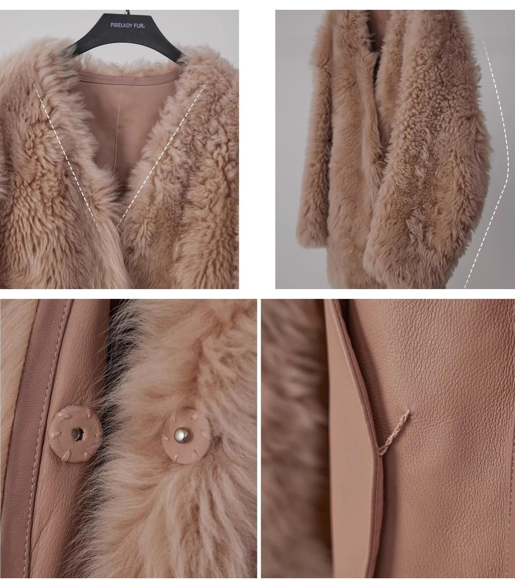 Fireladyfur Women's Tuscan Sheepskin Winter Coat“Peach Oolong”