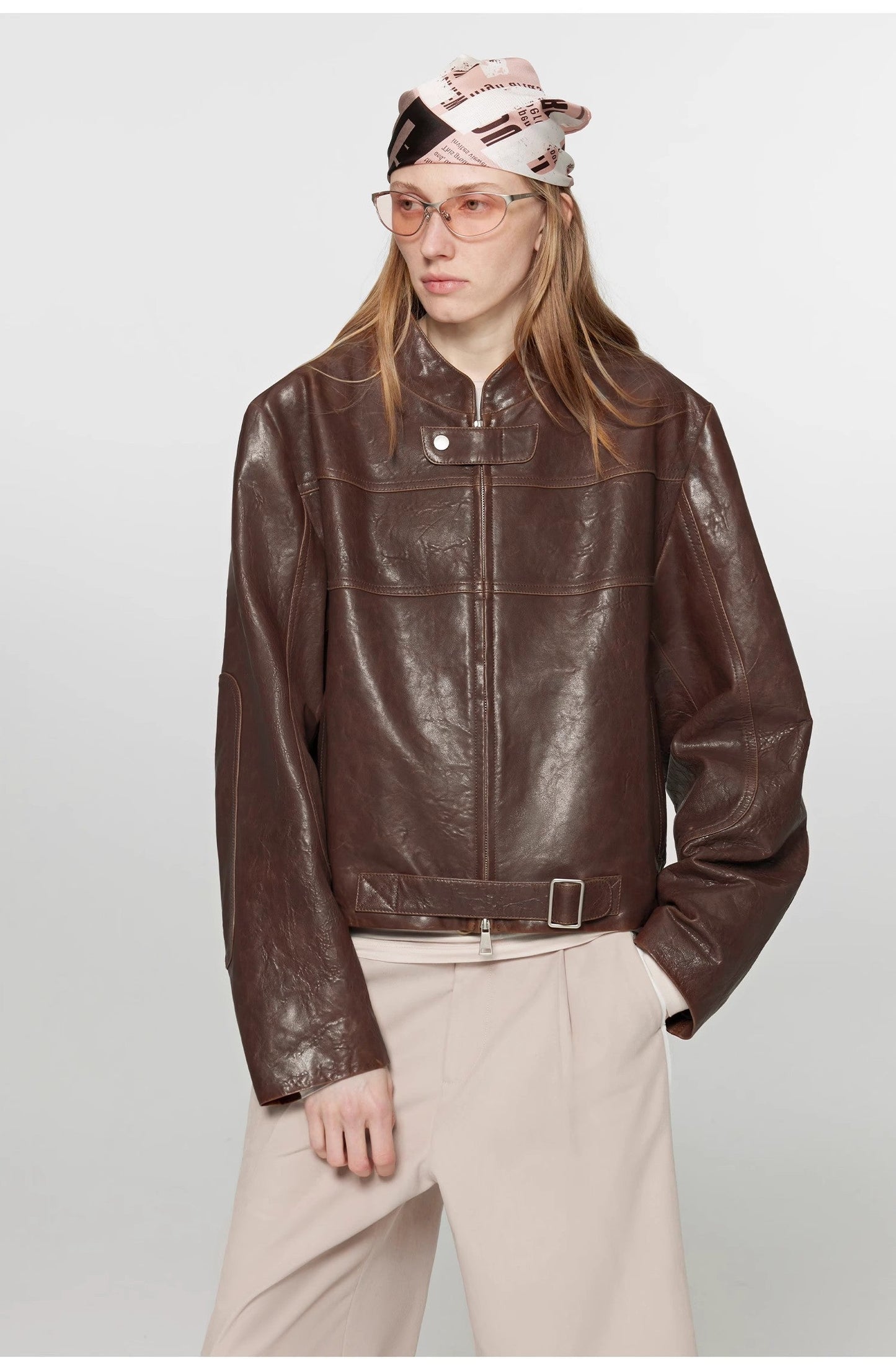 Retro Sheepskin Stand Collar Short Motorcycle Jacket “Caramel Mountain”