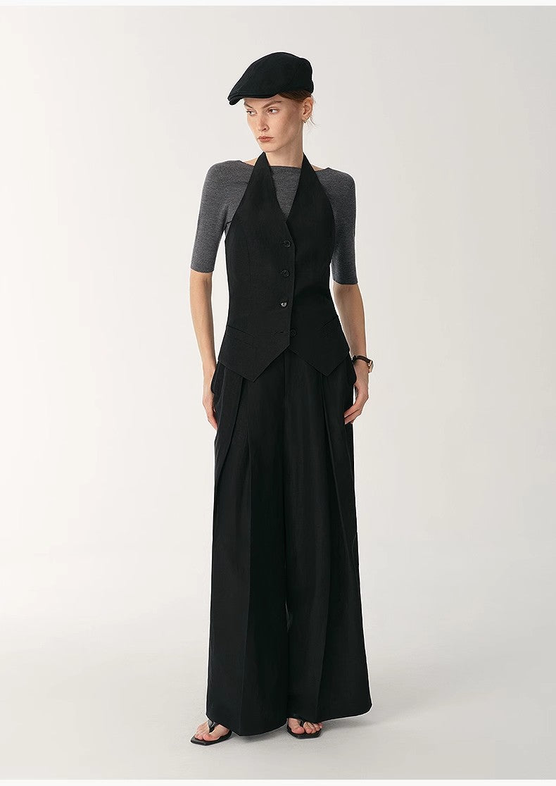 Silk Linen Halterneck Sleeveless Short Vest Women's Top