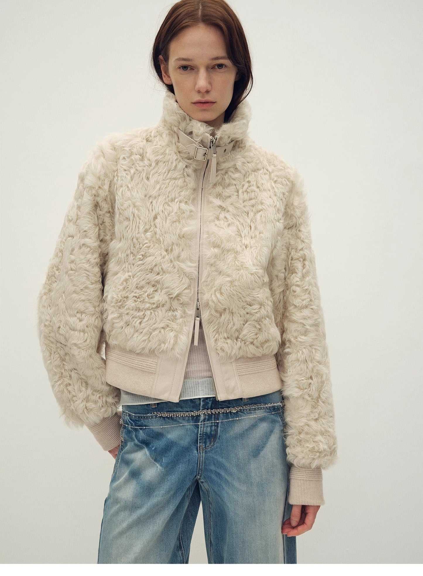 Casual Stand-Up Collar Jacket-Style Fluffy Sheep Curly Hair Fashionable Short  Bomber Coat"Curly Story"