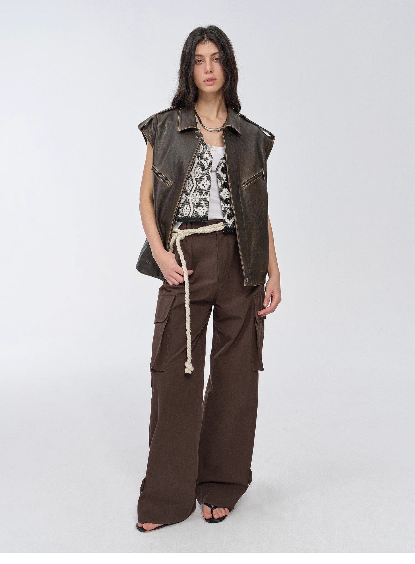 Fireladyfur Women's Two-Way Genuine Leather Jacket With Removable Sleeves"Barn Feelings"