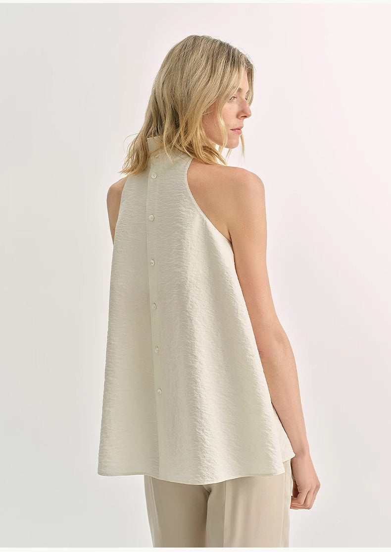 Luxury Mulberry Silk Wrinkle-Resistant Small High Collar A-Line Sleeveless Vest