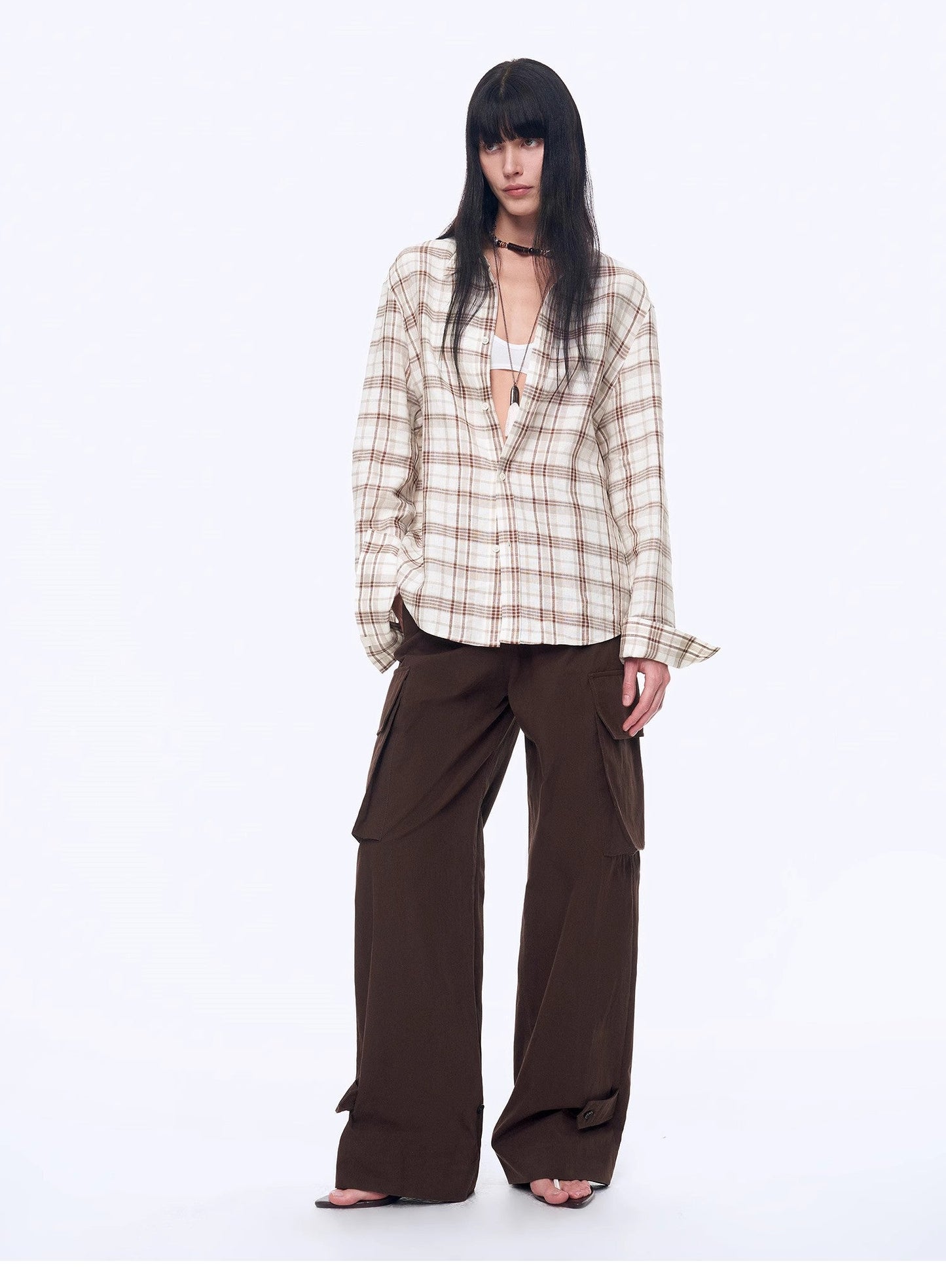 "Plaid Sketch" Vintage Linen Shirt Skirt Two-Piece Spring