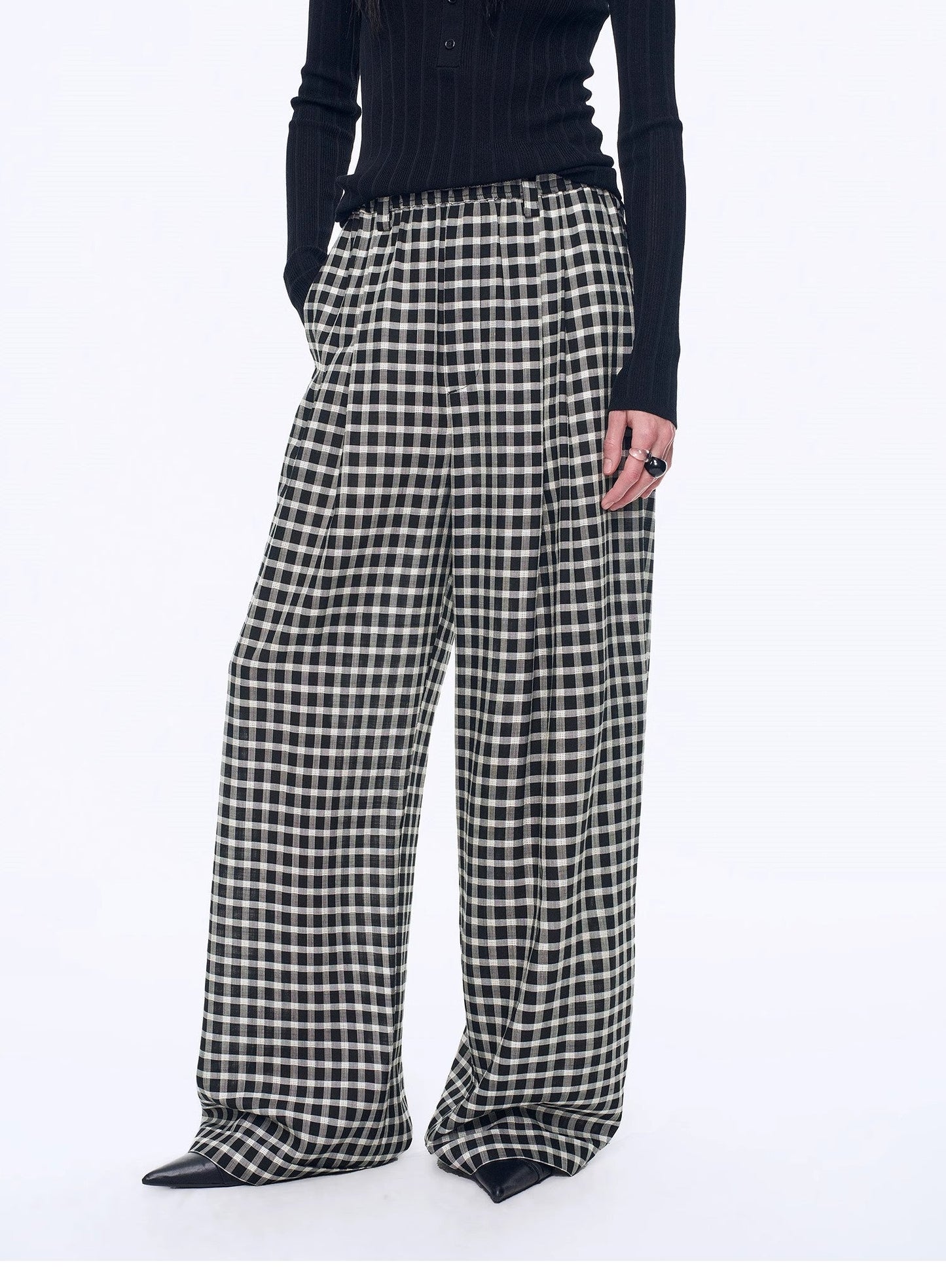 "Plaid Accent" National Style Tencel Acetate Jacquard/Drape Linen Plaid Retro Casual Pants Spring