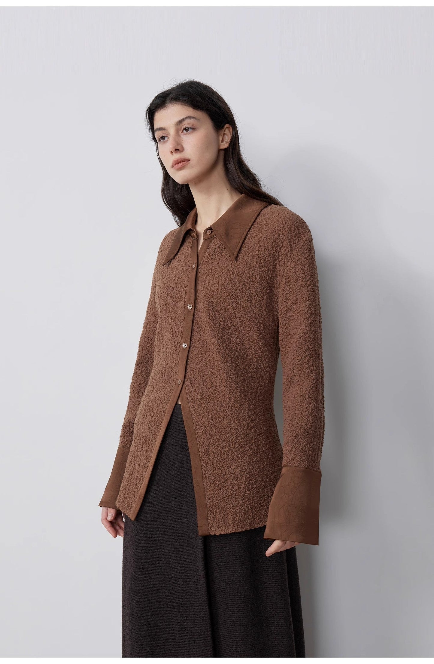 "Art Bubble" Retro Embossed Bubble Cotton Satin Stitching Long-Sleeved Shirt