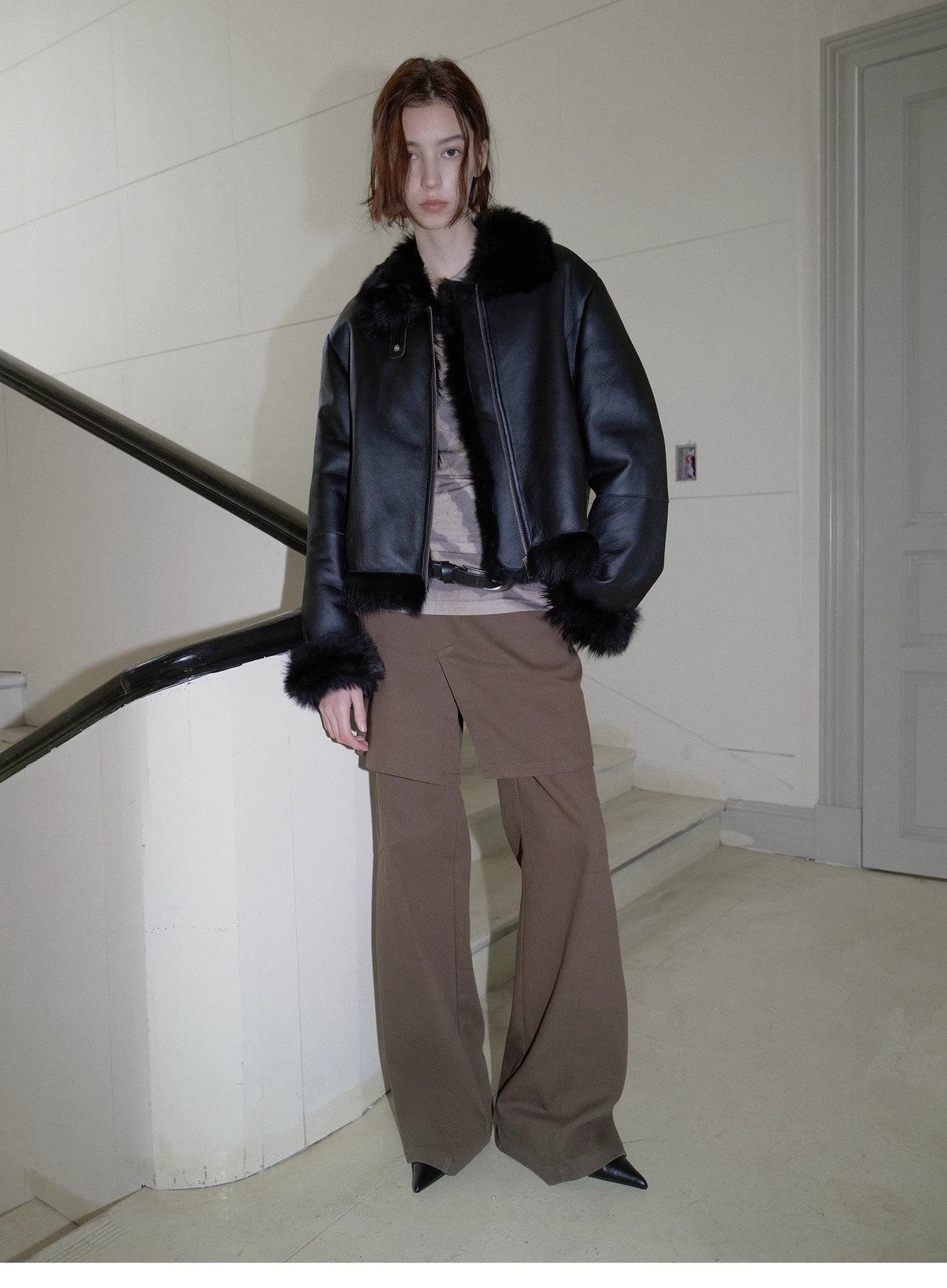 Fireladyfur Women's Shearling Coat - Motorcycle Style Tuscan Wool Short Jacket