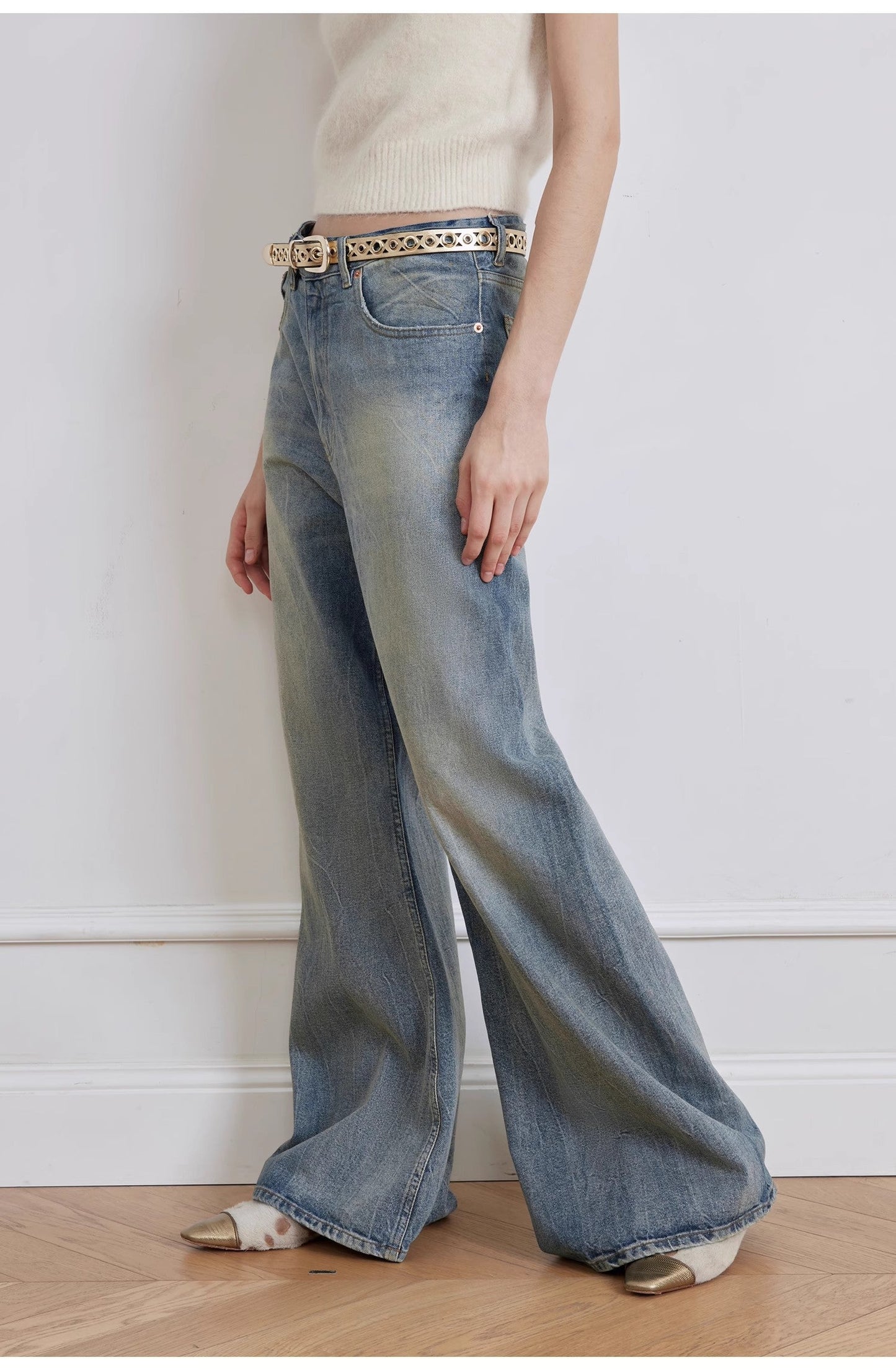 "Magic Dream" Retro Modern Washed Chicken Claw Wrinkled Jeans Women's Spacious Straight Wide Leg Pants