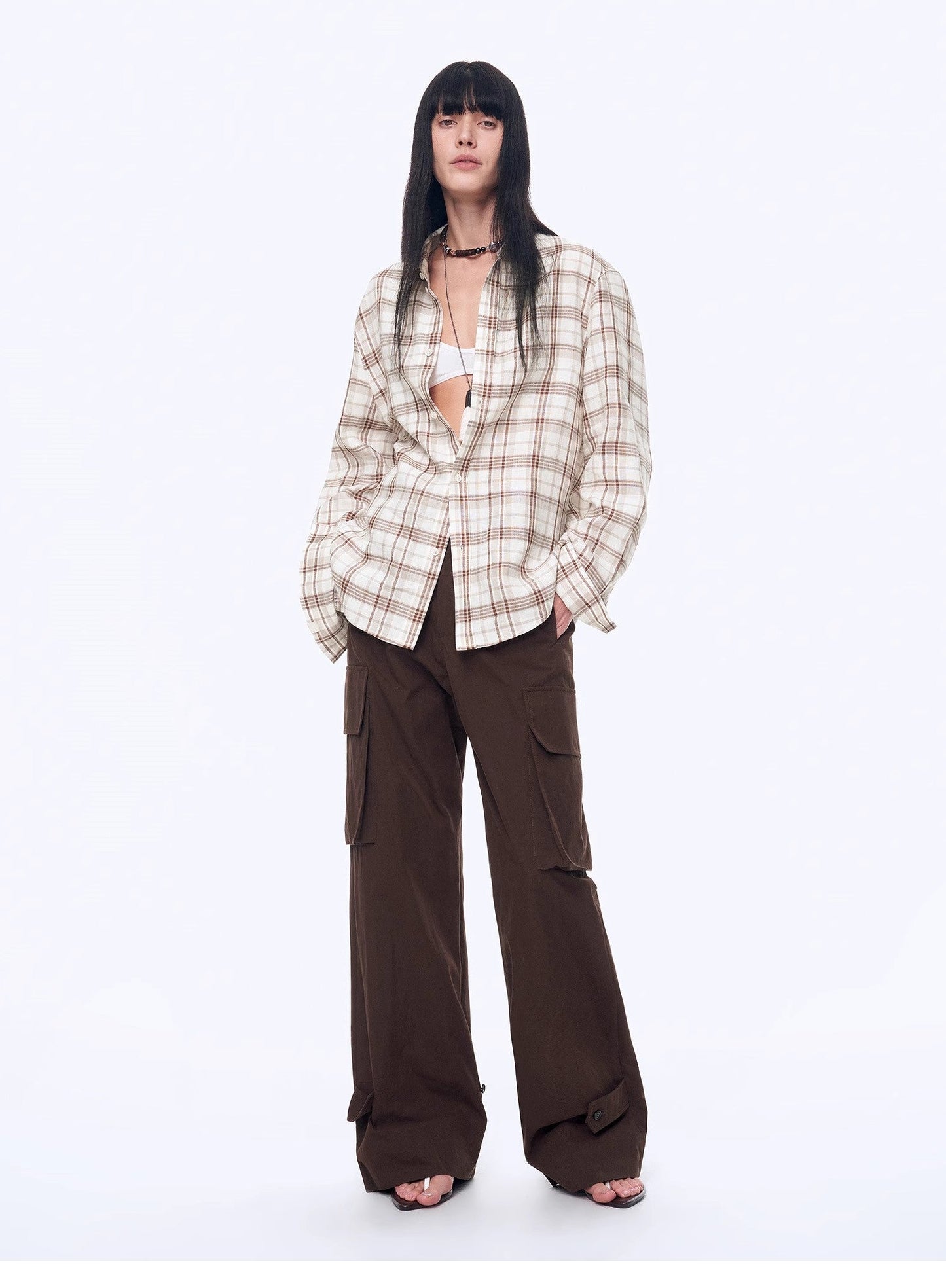 Vintage Linen Shirt Skirt Two-Piece Spring"Plaid Sketch"