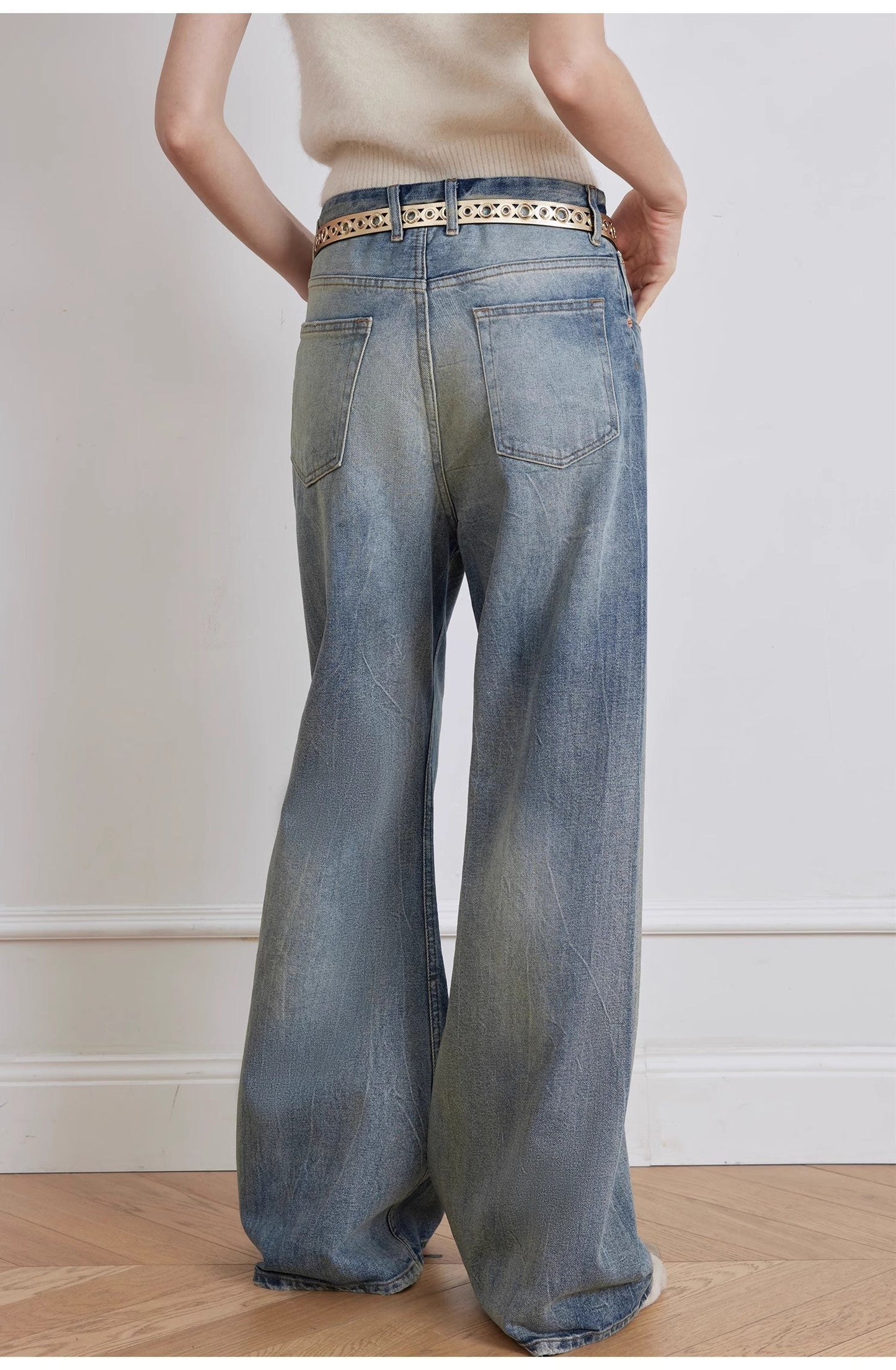"Magic Dream" Retro Modern Washed Chicken Claw Wrinkled Jeans Women's Spacious Straight Wide Leg Pants